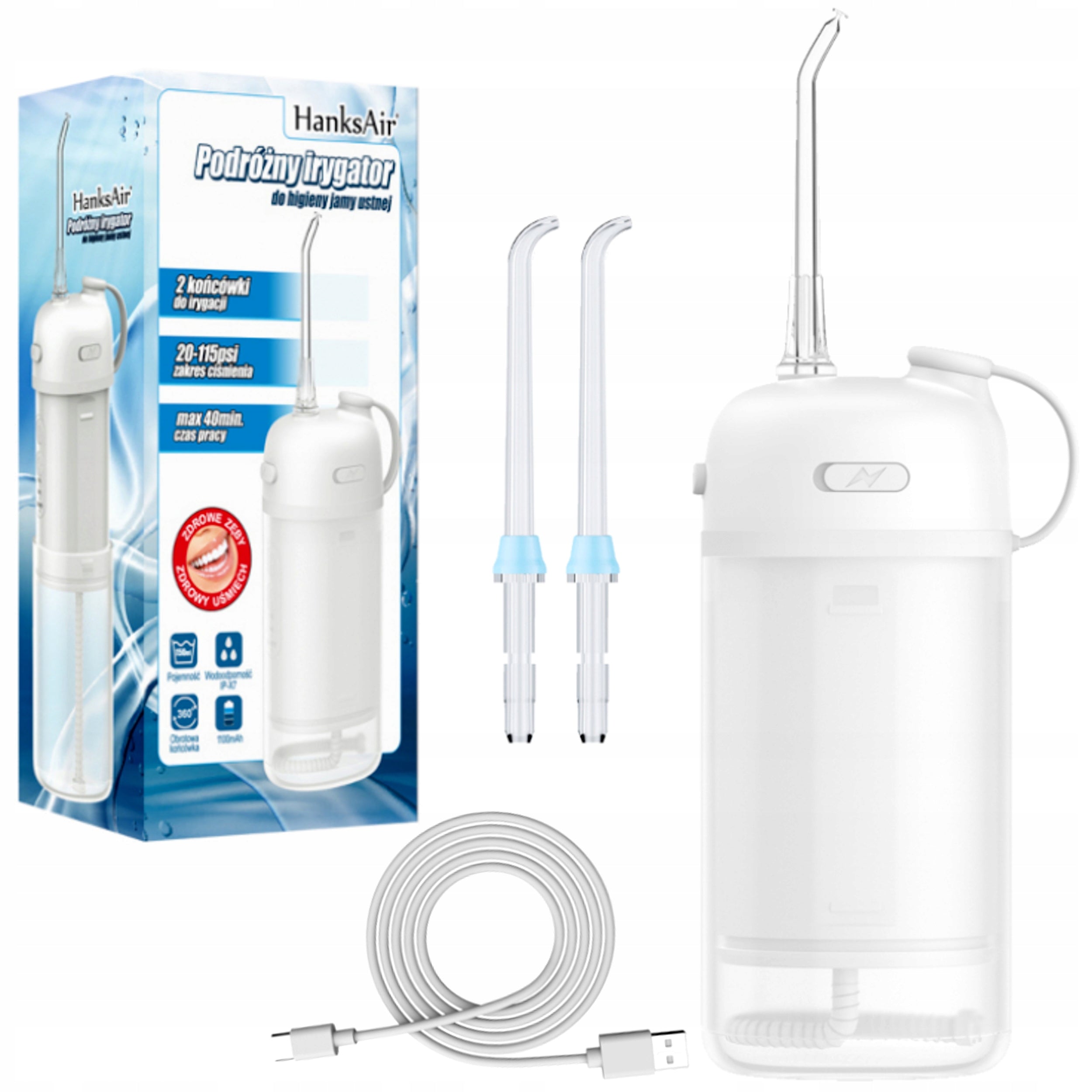 2X TRAVEL DENTAL IRRIGATOR + TIPS HANKSAIR ARTIR-100 Brand Hanks-AIR