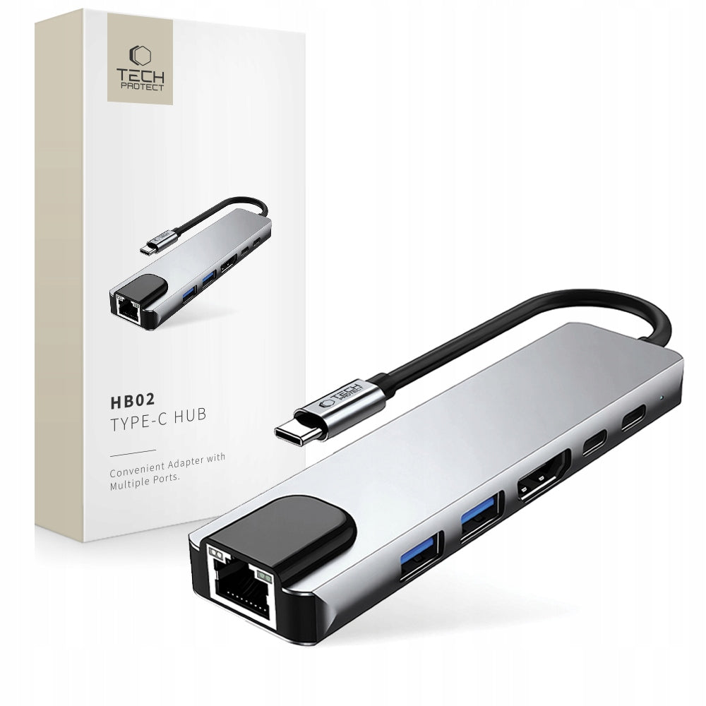 2X Tech-Protect HB02 HUB Adapter 6in1 USB-A / TYPE-C / HDMI 4K / RJ4