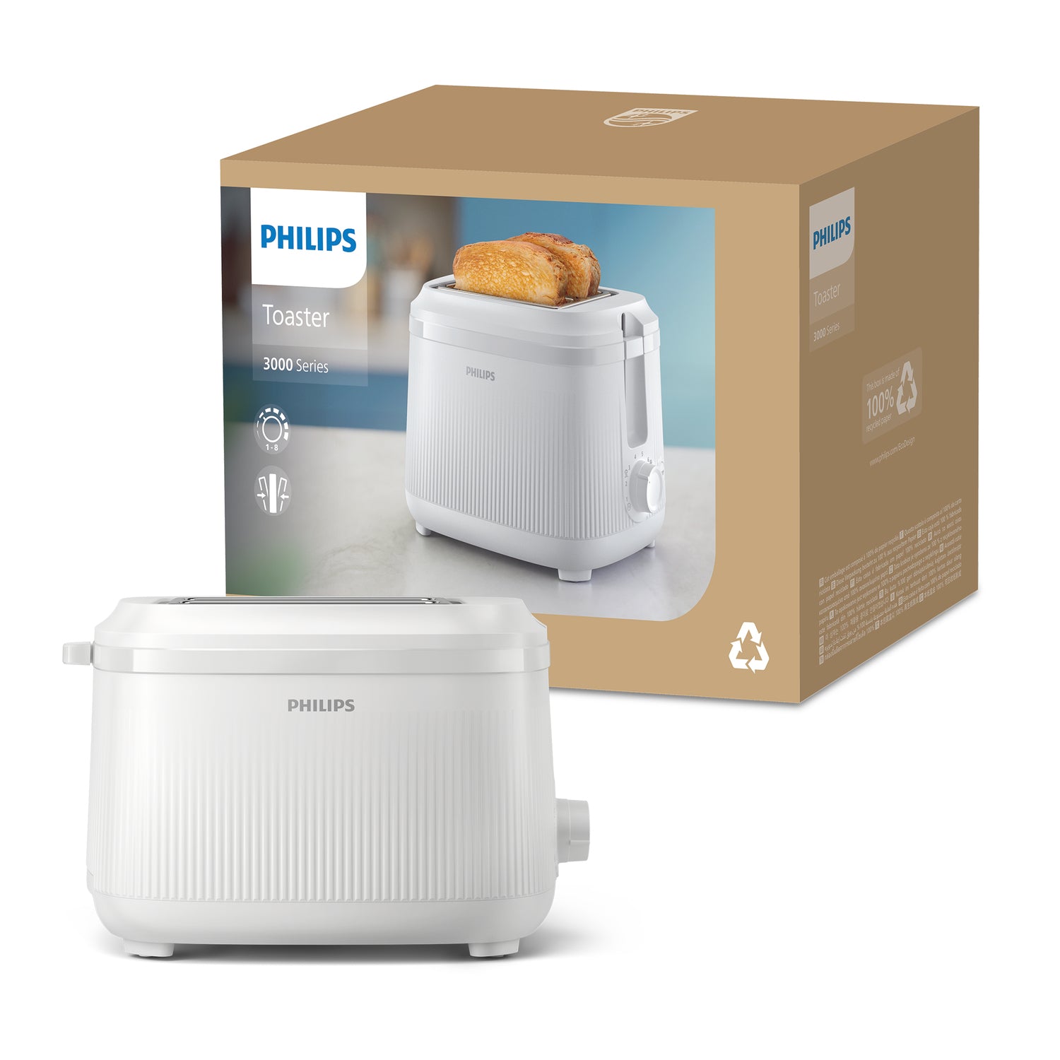 2X Toaster PHILIPS HD2511/00 Series 3000 White Brand Philips
