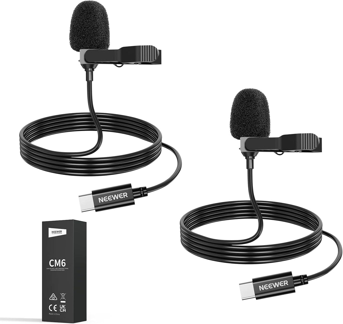 2X USB-C MULTI-DIRECTIONAL CONDENSER LAVALIER MICROPHONE 2M