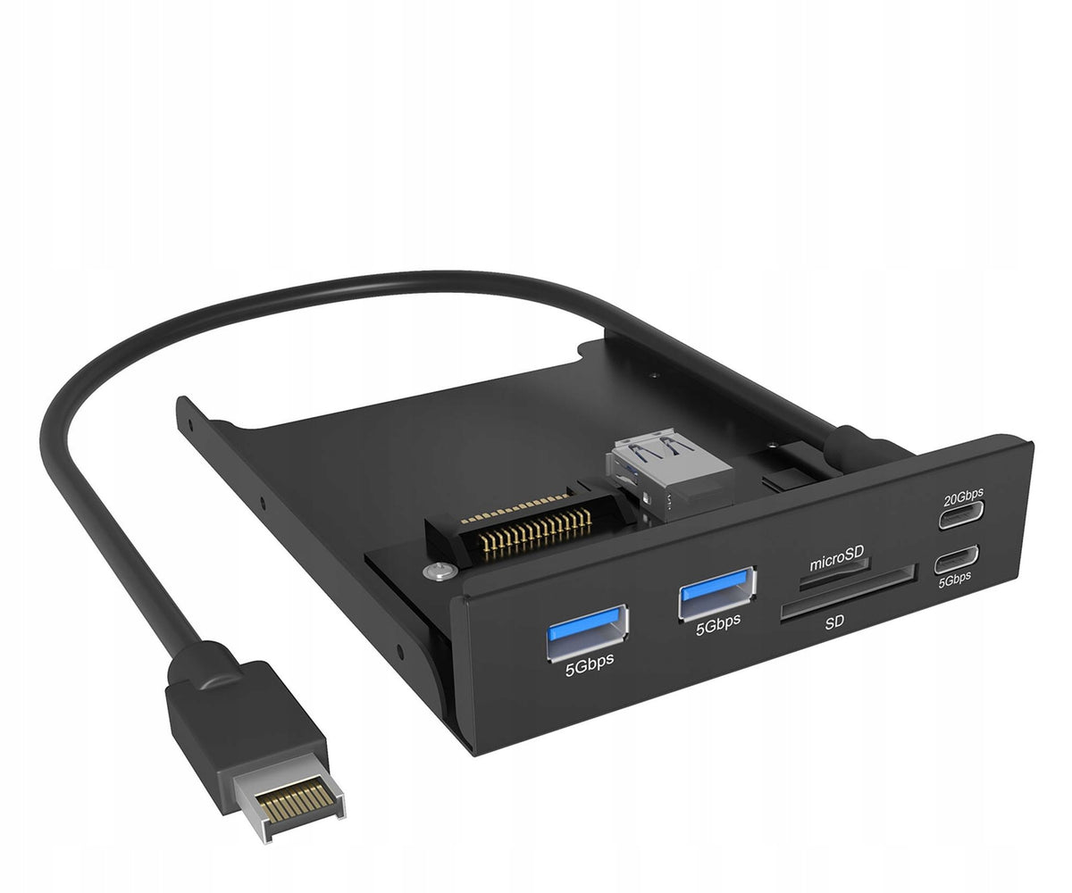 2X USB Hub ICY BOX Front Panel USB-C Hub, USB-A, Memory Card Reader