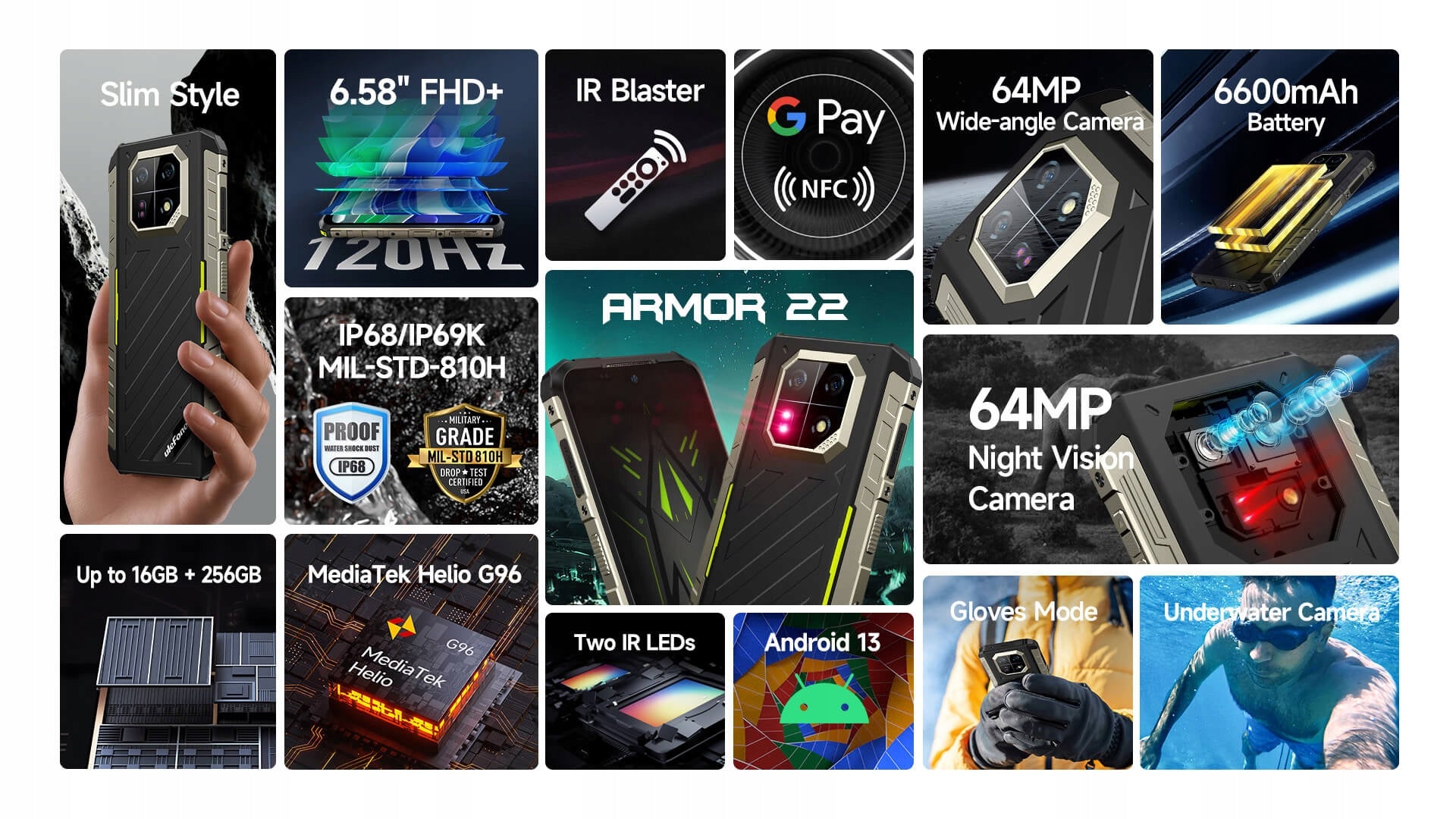 2X Ulefone Armor 22 8/256GB 4G, 6600mAh, green Brand Ulefone