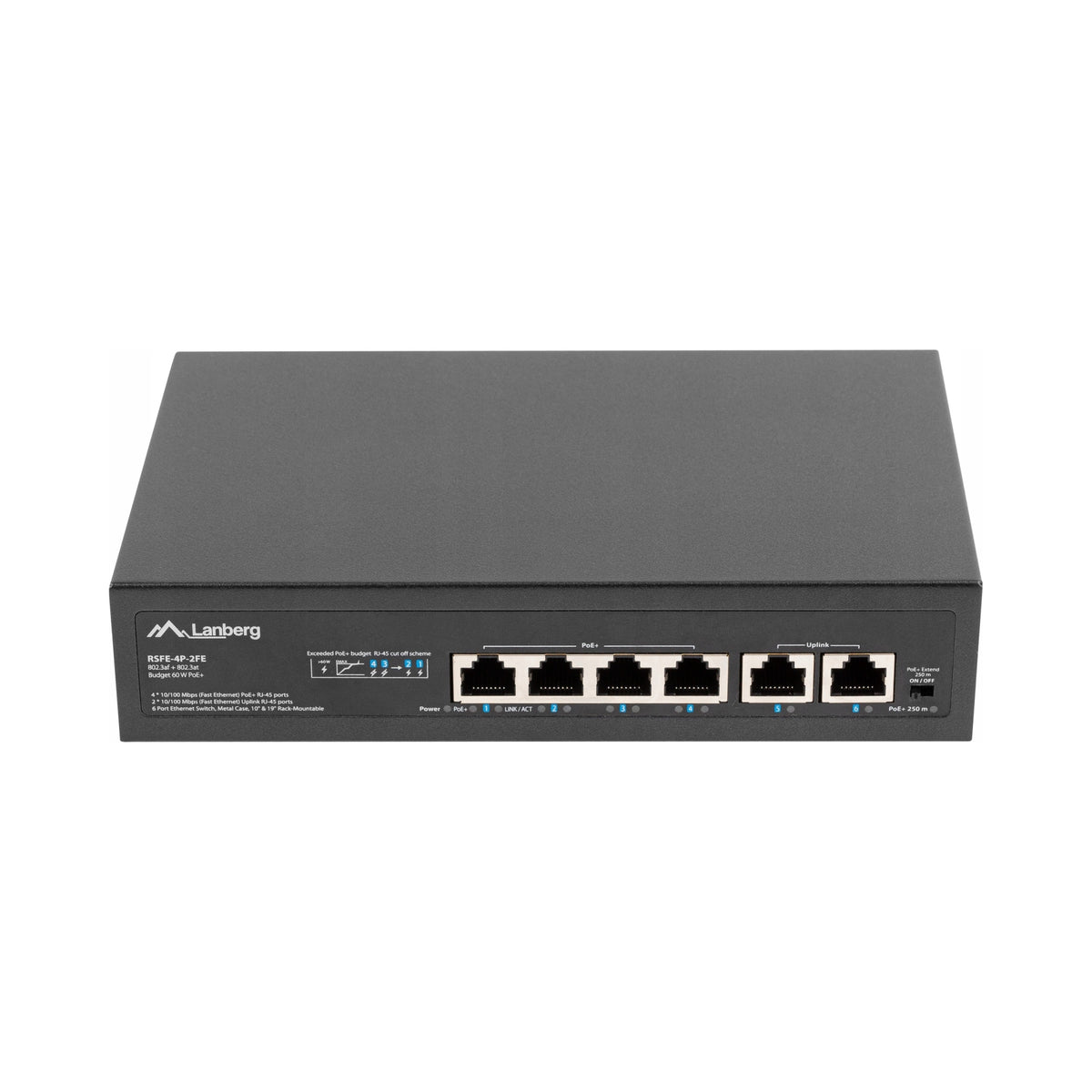 2X Unmanaged Switch Lanberg 4x 100Mb PoE+/2x 100Mb Rack 10"/19"