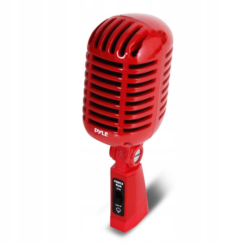 2X VOCAL MICROPHONE CLASSIC RETRO VINTAGE RED XLR DYNAMIC PYLE