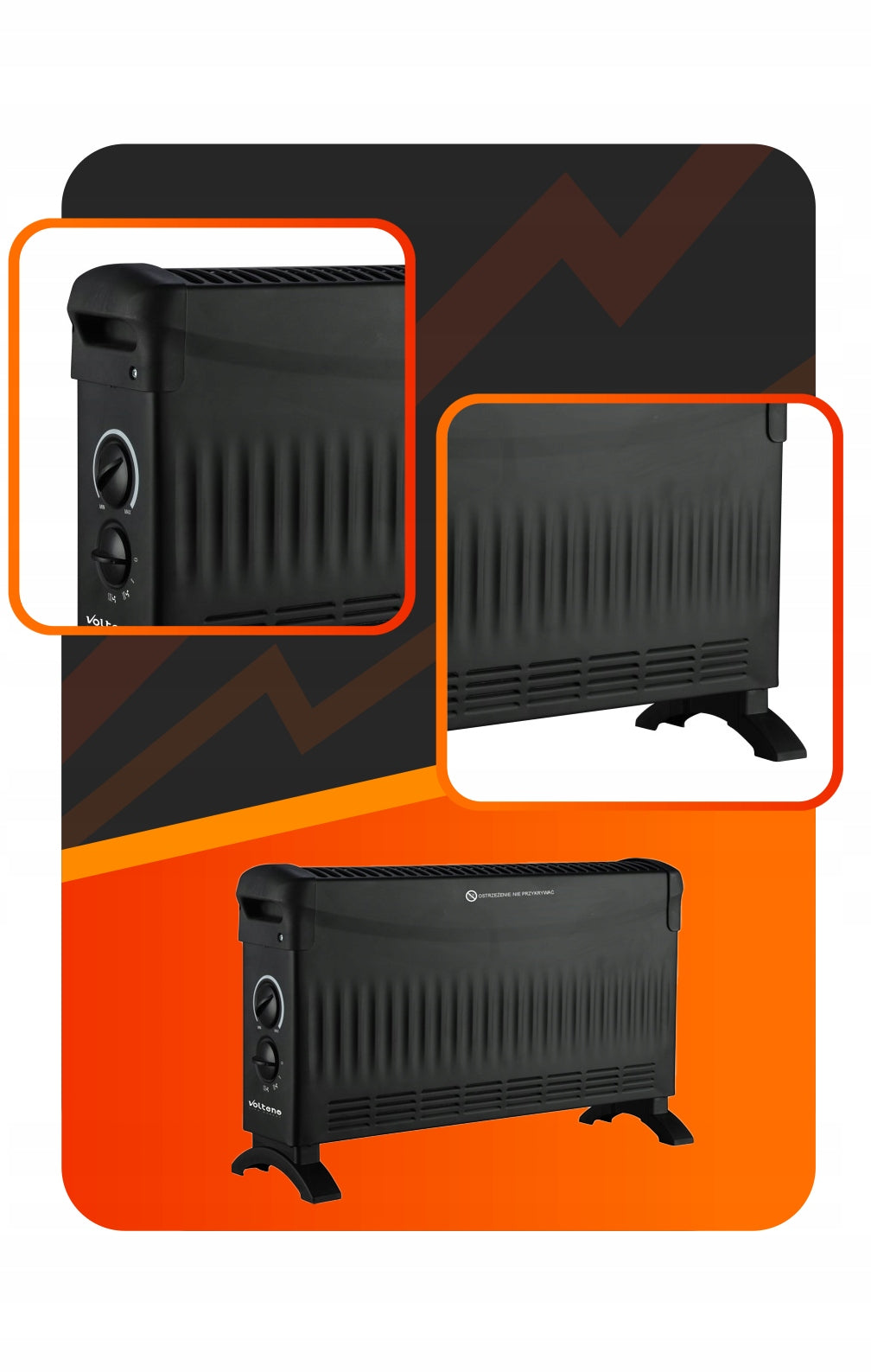 2X VOLTENO BASIC CONVECTOR 2000W WITH AIR SUPPLY 750W/1250W/2000W BLACK Brand Volteno