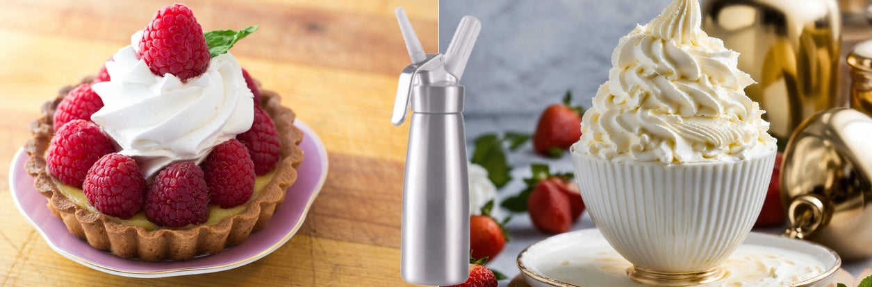 2X WHIPPED CREAM DISPENSER SIPHON FOR WHIPPED CREAM 500 ML WITH 3 TIPS Dominant color silver/gray