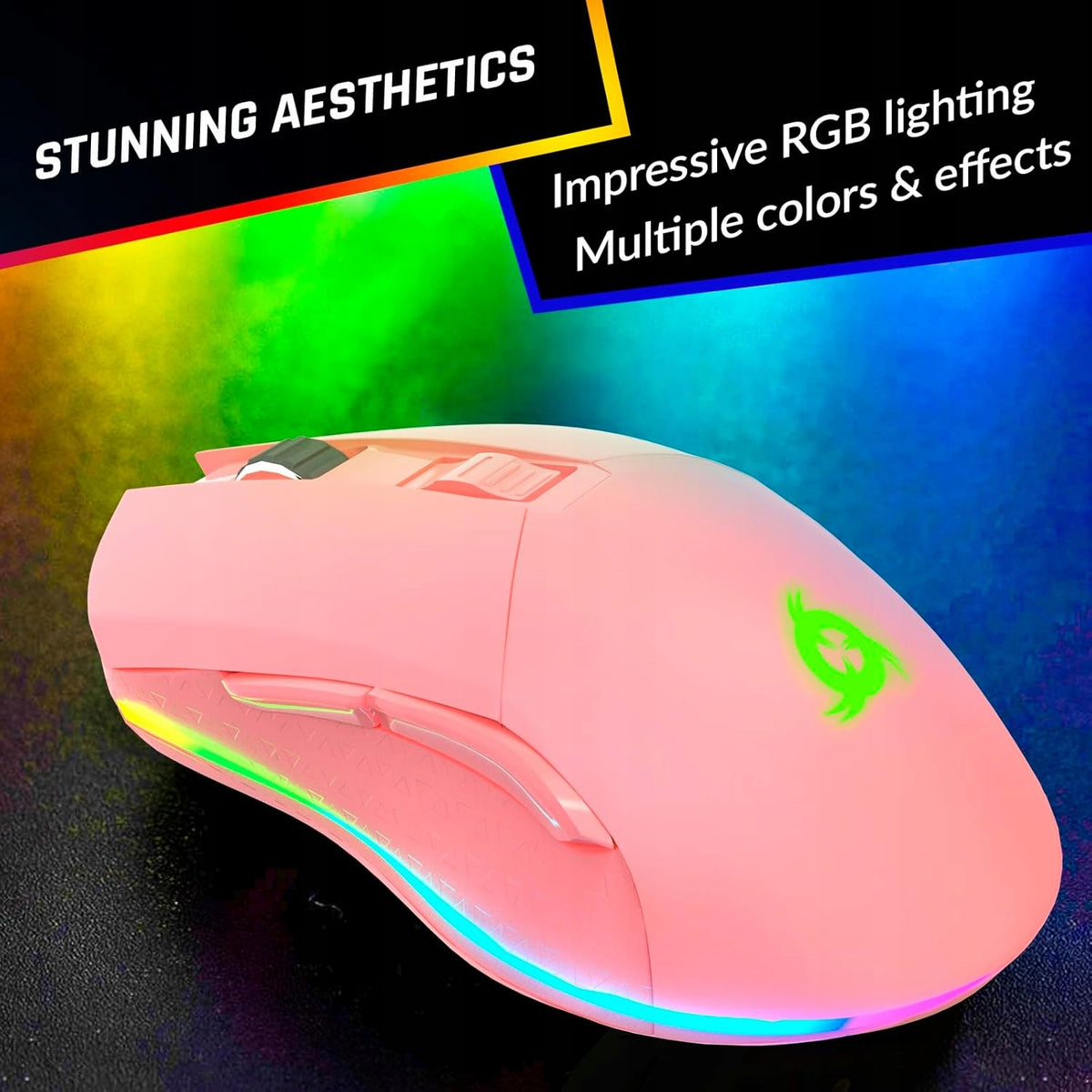 2X WIRELESS GAMING MOUSE RGB 10000 DPI PINK Model 5901347054846