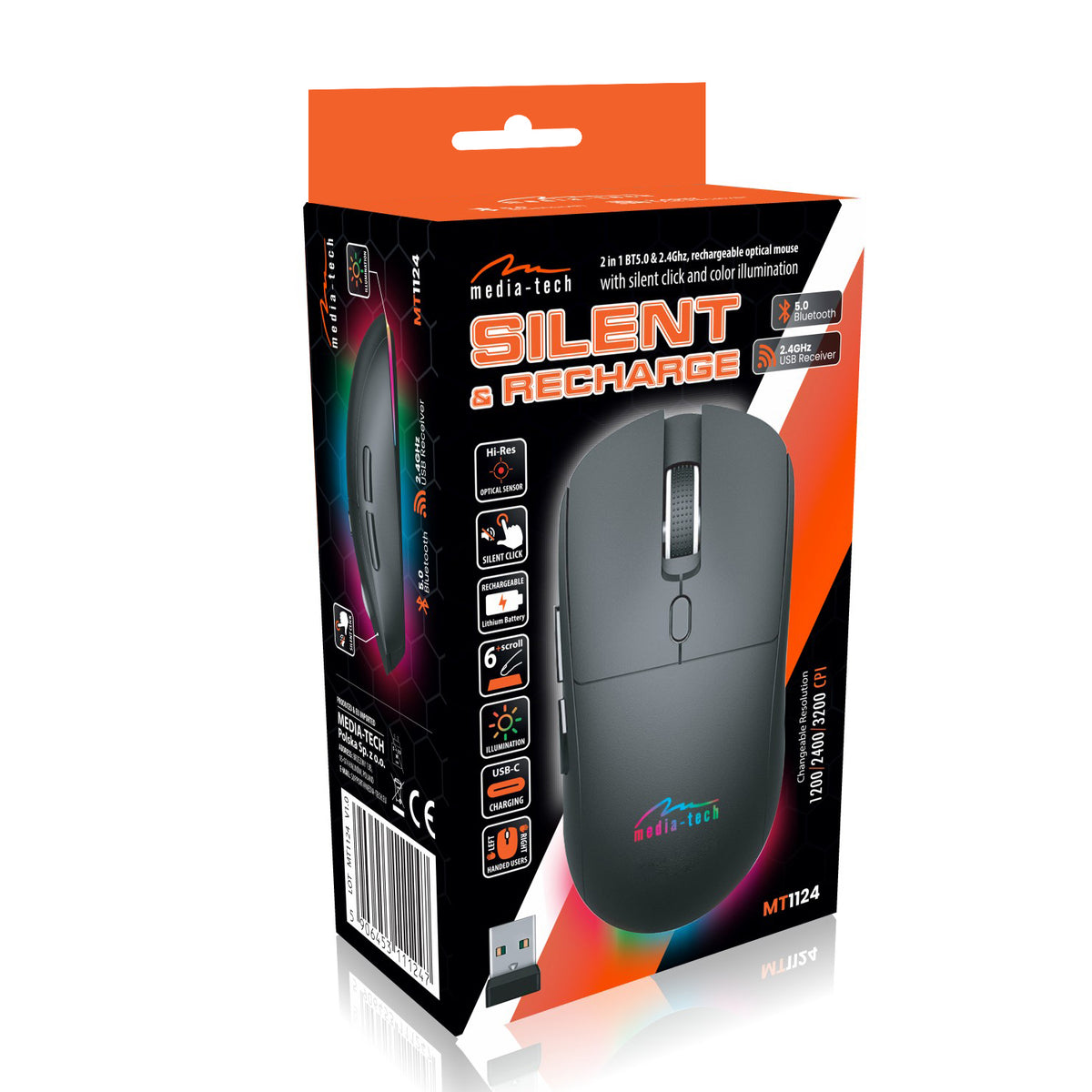 2X WIRELESS MOUSE BLUETOOTH&RF MEDIA-TECH SILENT CLICK BATTERY BLACK Manufacturer Media-tech