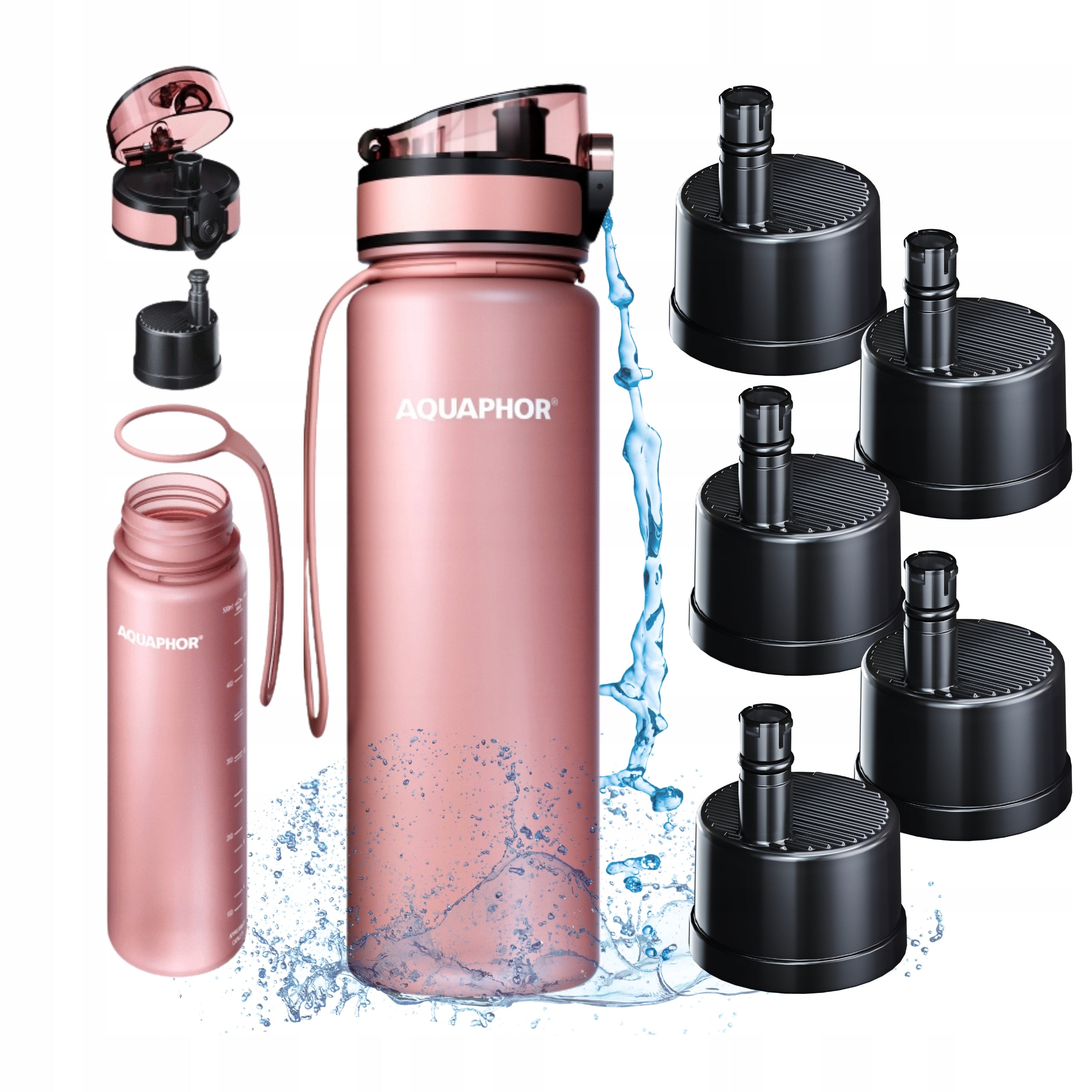 2X Water Filter Bottle Aquaphor Bottle 0,5L City Powder Pink for Trip