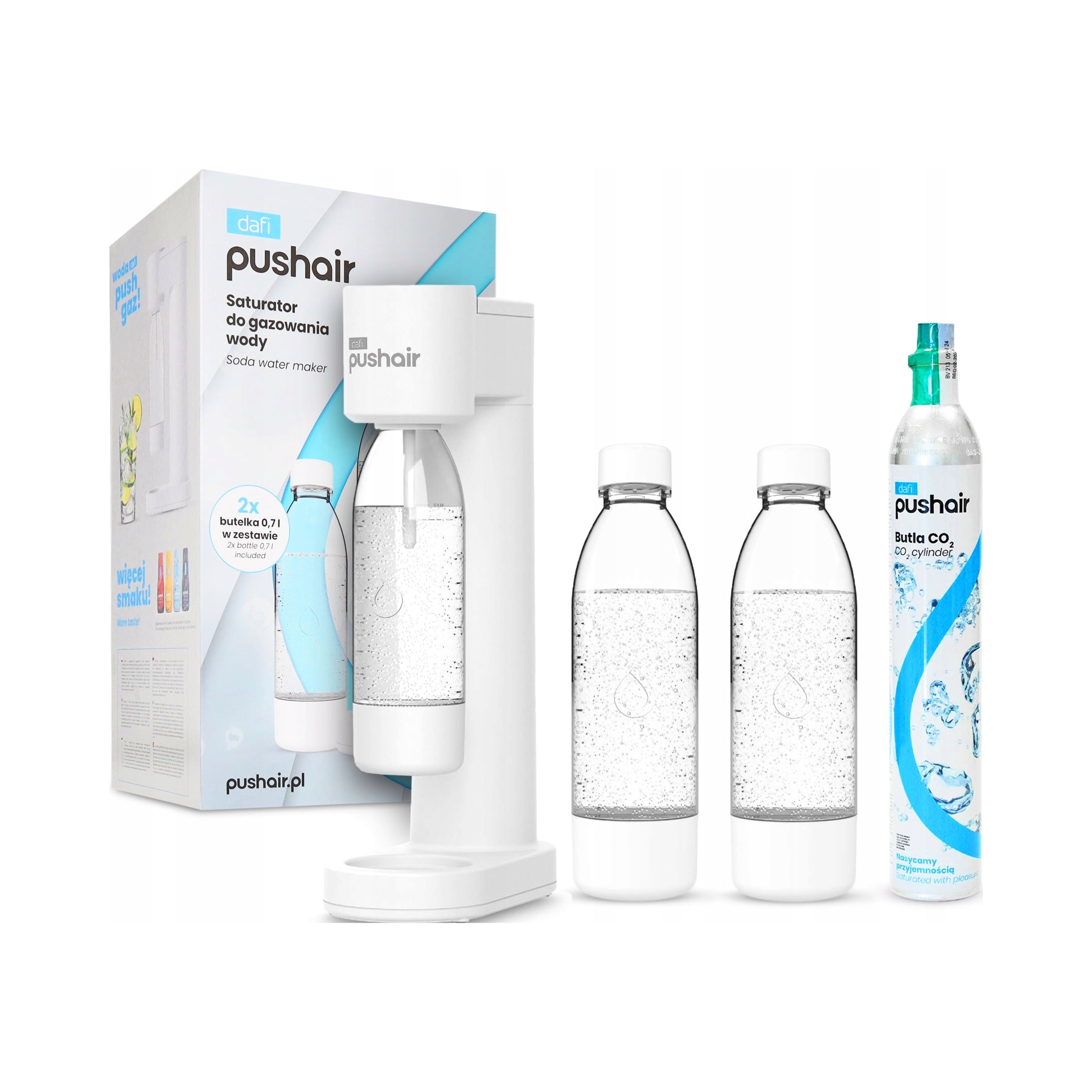 2X Water Saturator Dafi Siphon White + CO2 Cartridge + 2x Bottle 0,7 Pushair