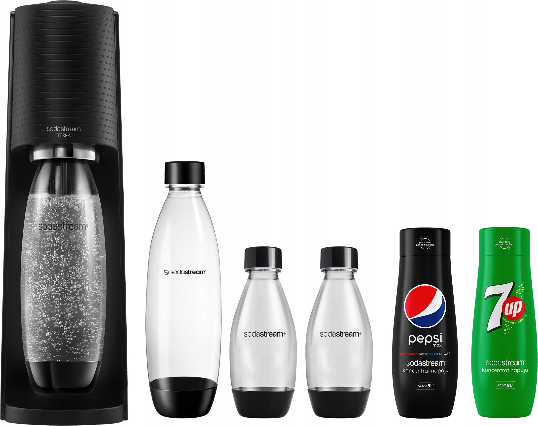 2X Water Saturator SodaStream TERRA 2 Bottles 1L + Small Bottle Black 0,