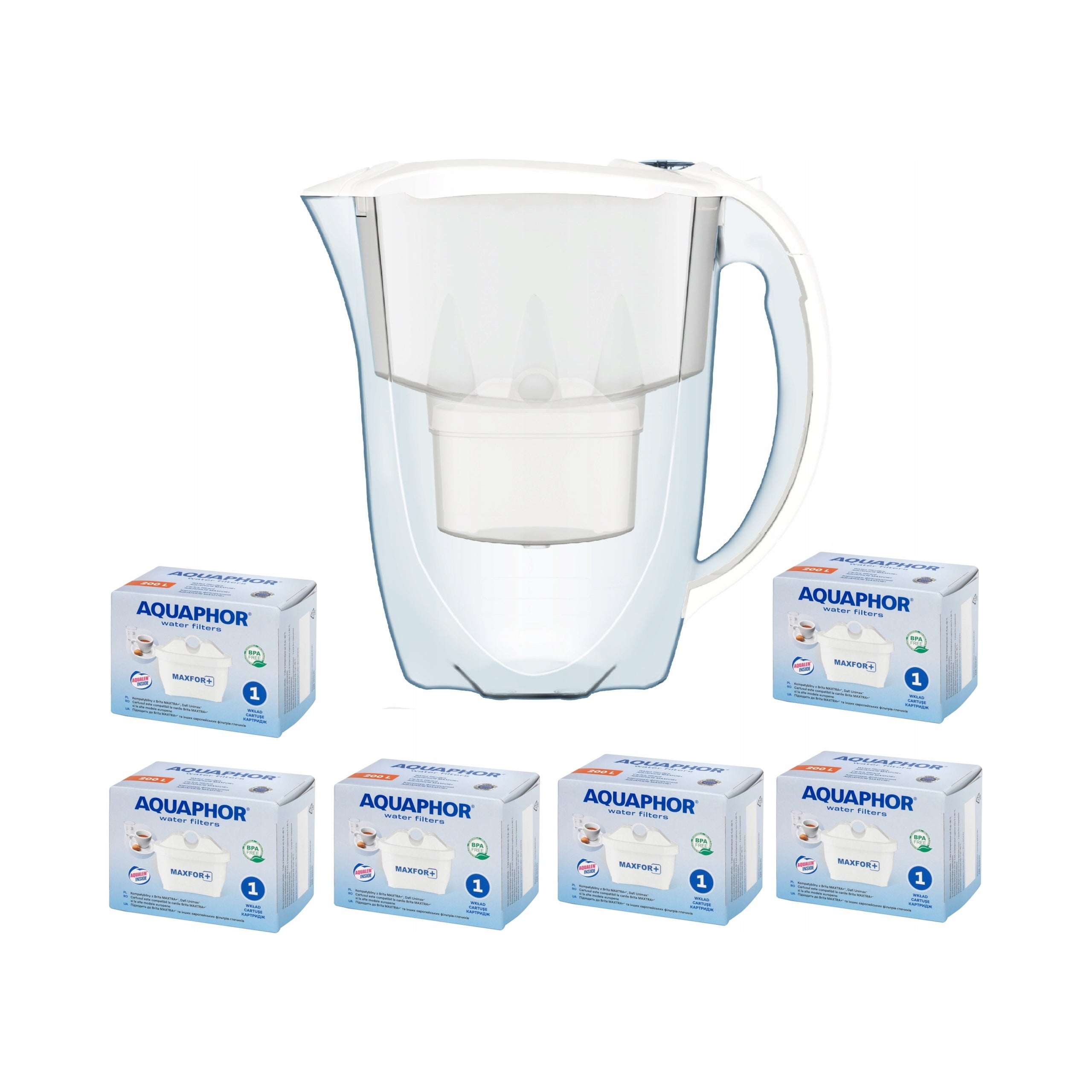 2X Water filter jug Aquaphor Amethyst White + 6 maxfor filters