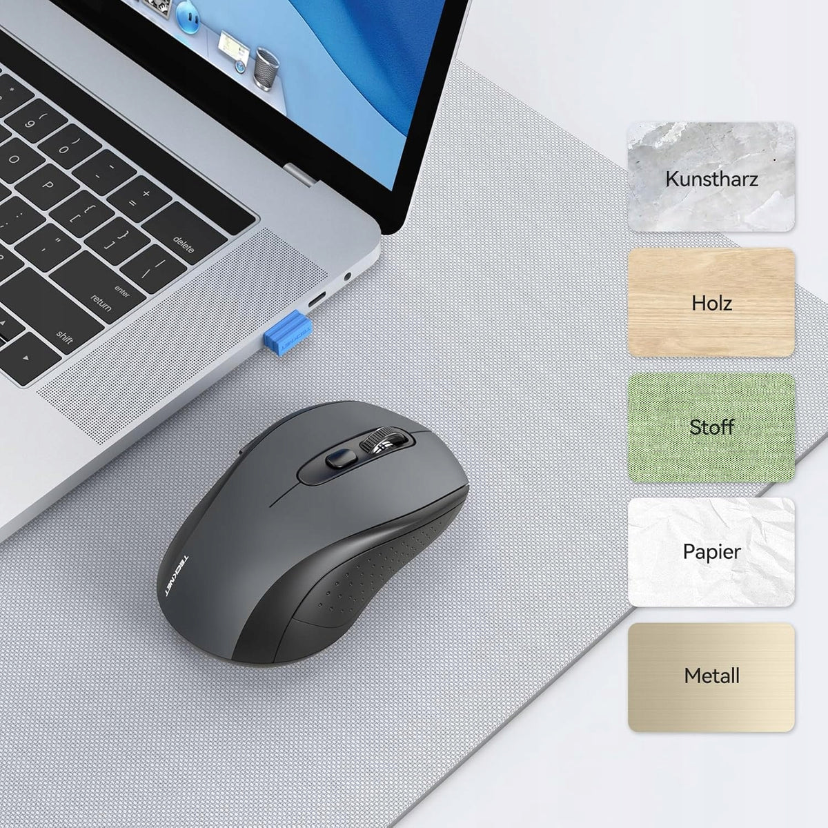 2X Wireless Mouse For Computer 2.4Ghz/Bluetooth Grey Manufacturer TeckNet