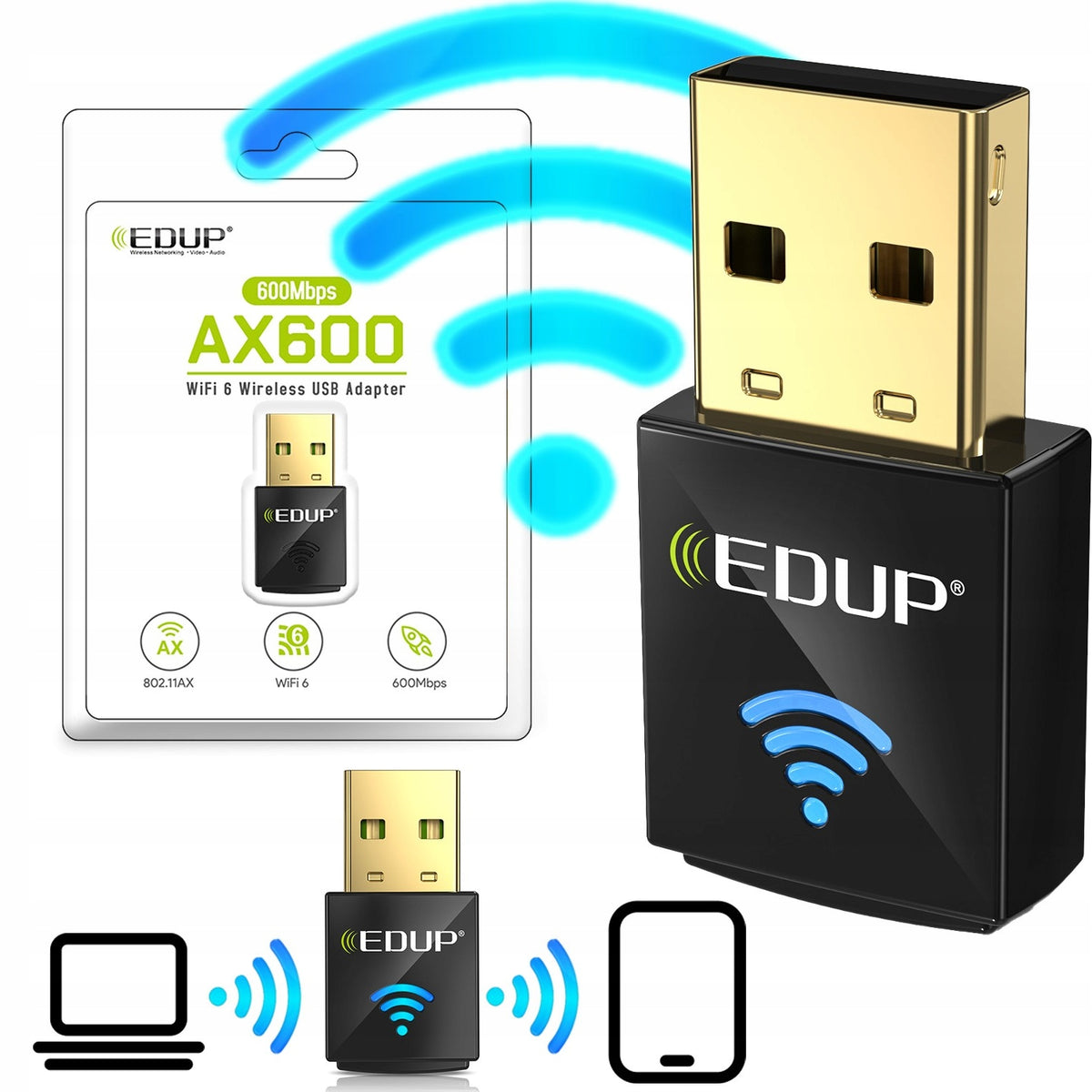 2X Wireless Network Card EDUP AX600 WiFi 6 USB 2.4Ghz 5.8Ghz