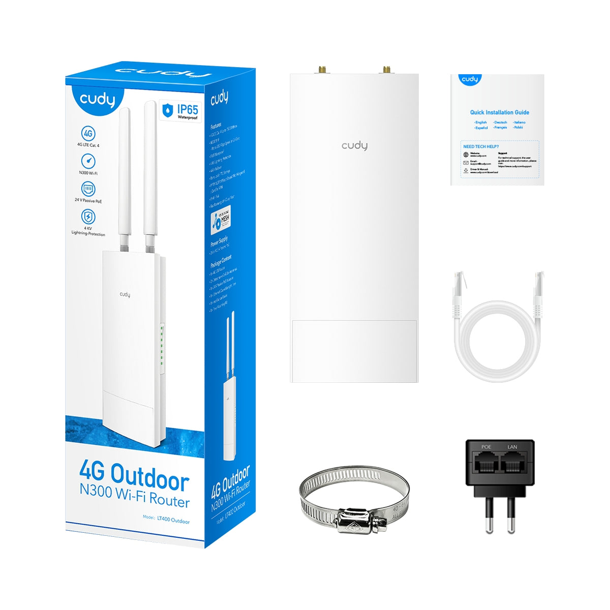 2X Wireless Router Cudy LT400 Outdoor IP65 for Nano-SIM WiFi4 4G Card