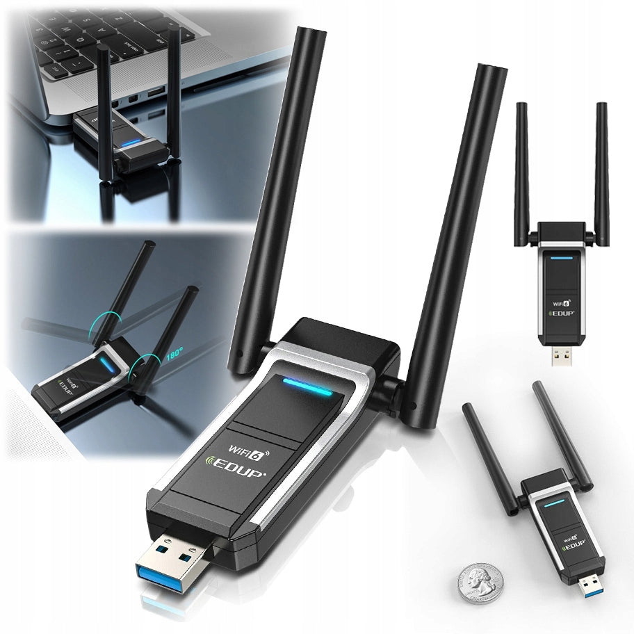 2X Wireless WiFi 6 adapter EDUP USB 3.0 Dongle 2.4Ghz 5