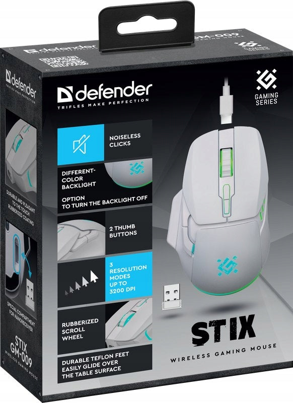 2X Wireless mouse Defender STIX GM-009 optical 3200dpi white RGB AKUMU Model Stix GM-009