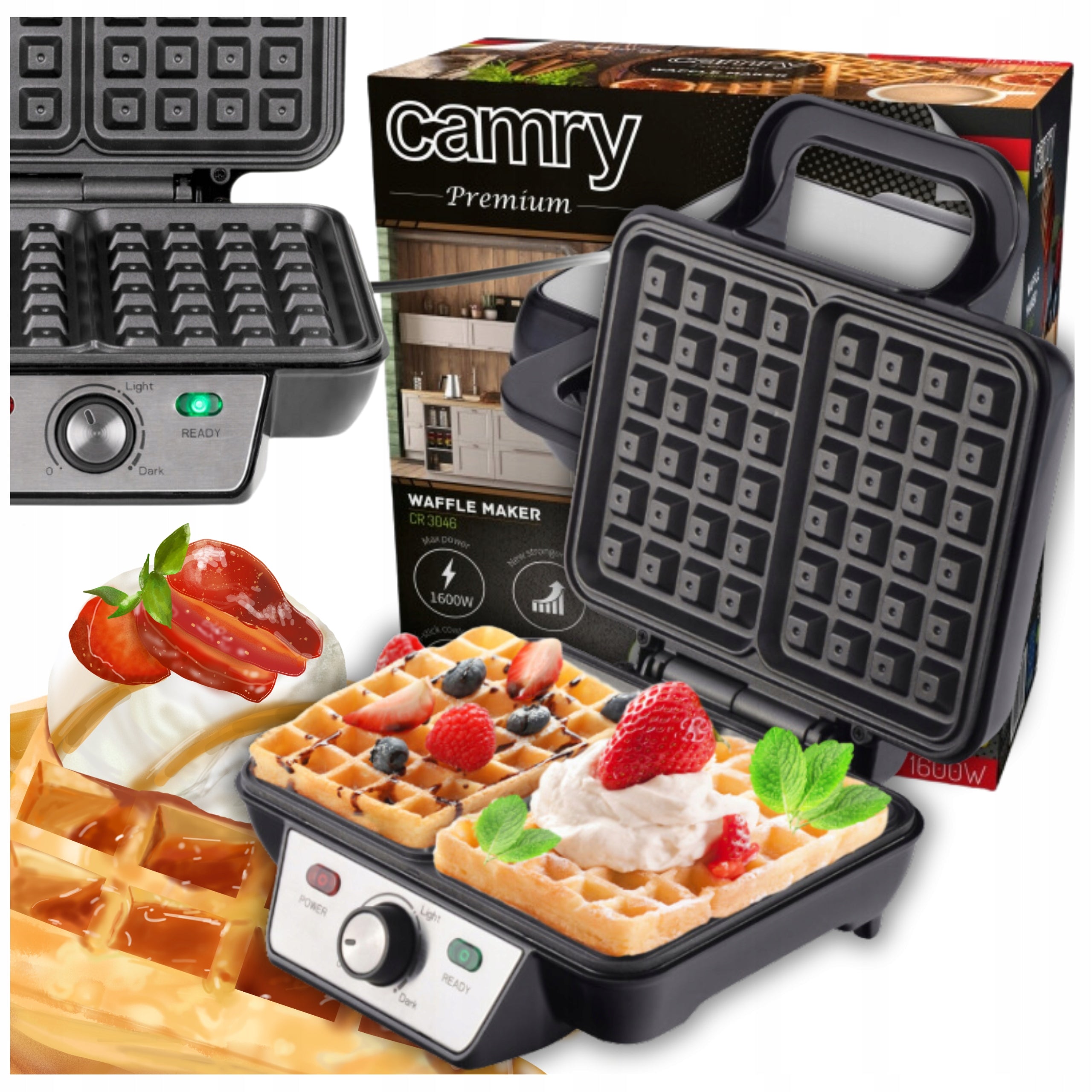 2X XXL Waffle Iron 2 Large Waffles Strong 1600W Smooth Power Adjustment NON-STICK Brand Mozano