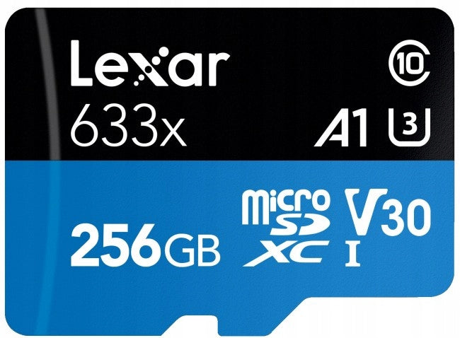 2X microSD card Lexar 256GB microSDXC High-Performance 633x UHS-I A1 V30 Card capacity 256 GB