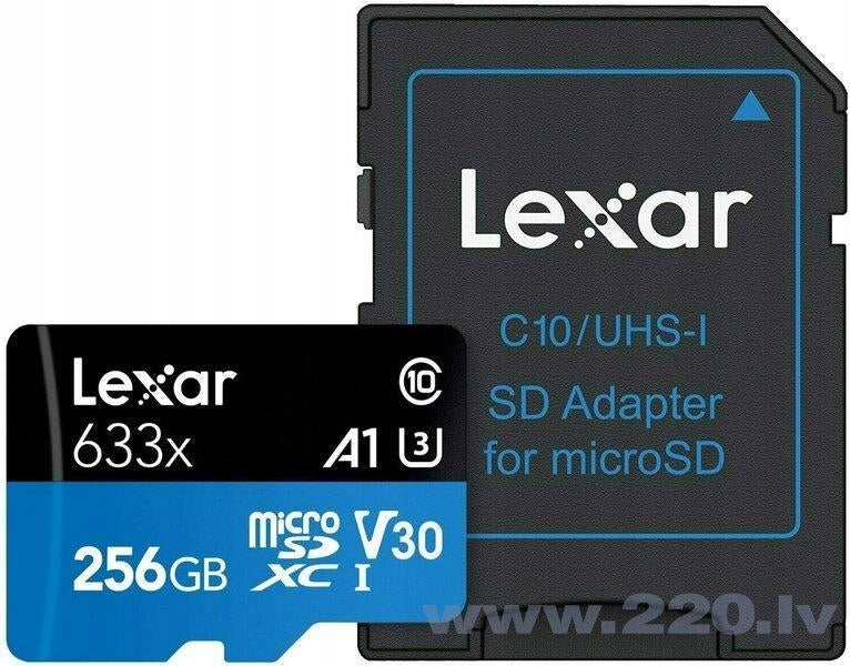 2X microSD card Lexar 256GB microSDXC High-Performance 633x UHS-I A1 V30 Manufacturer Lexar