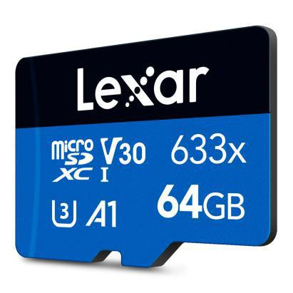 2X microSD card Lexar 64GB High-Performance 633x microSDXC UHS-I A1 V30 Card capacity 64 GB