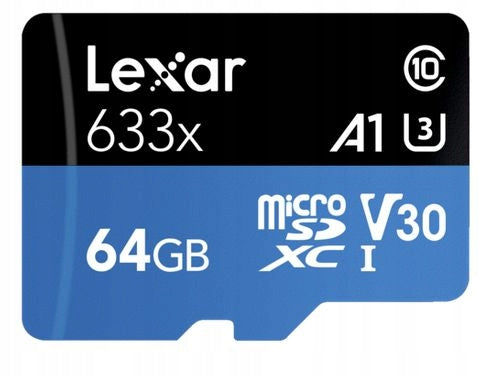 2X microSD card Lexar 64GB High-Performance 633x microSDXC UHS-I A1 V30 Manufacturer Lexar