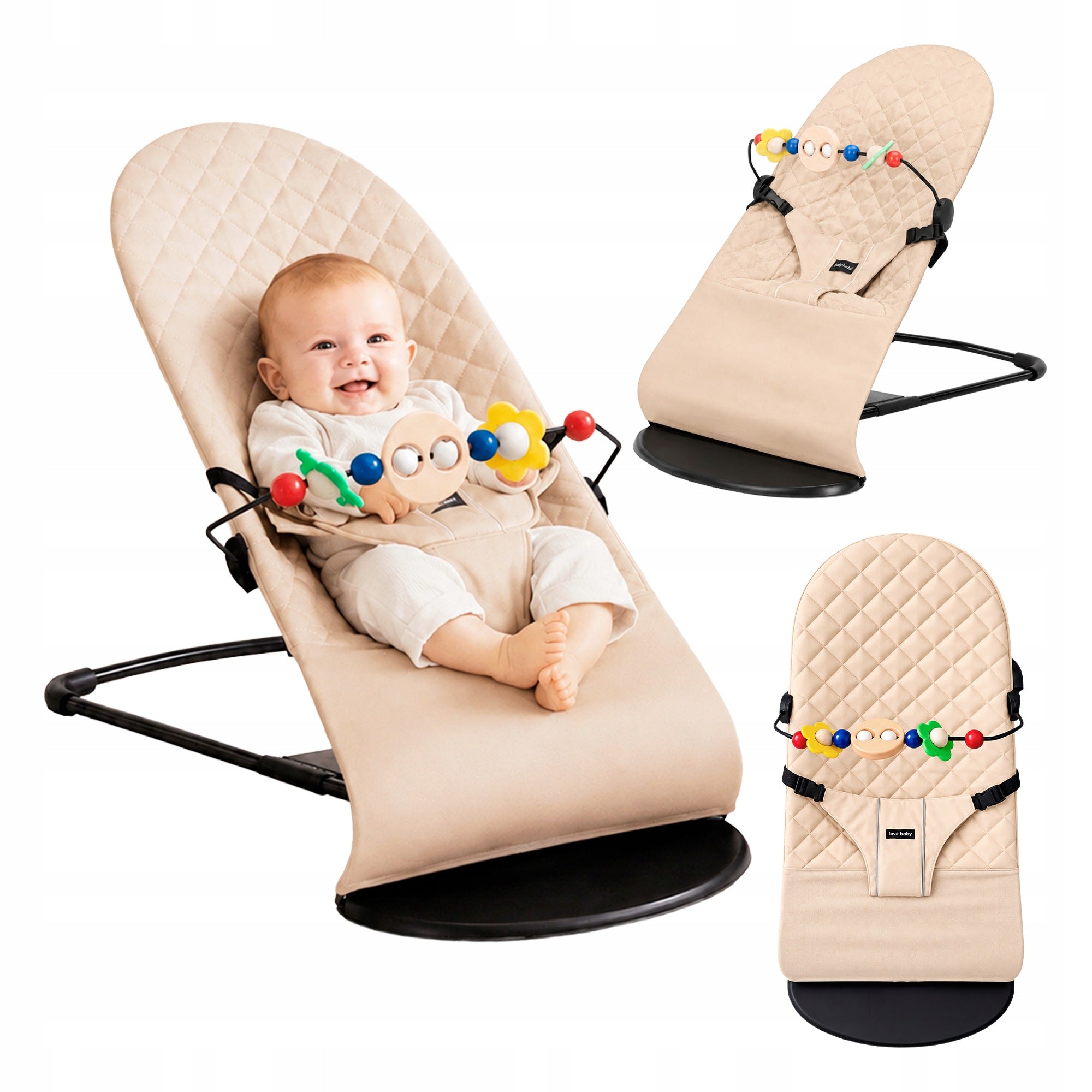 2in1 BABY ROCKER LOUNGER FOLDING ADJUSTABLE 3 POSITIONS BEIGE Packaging status original