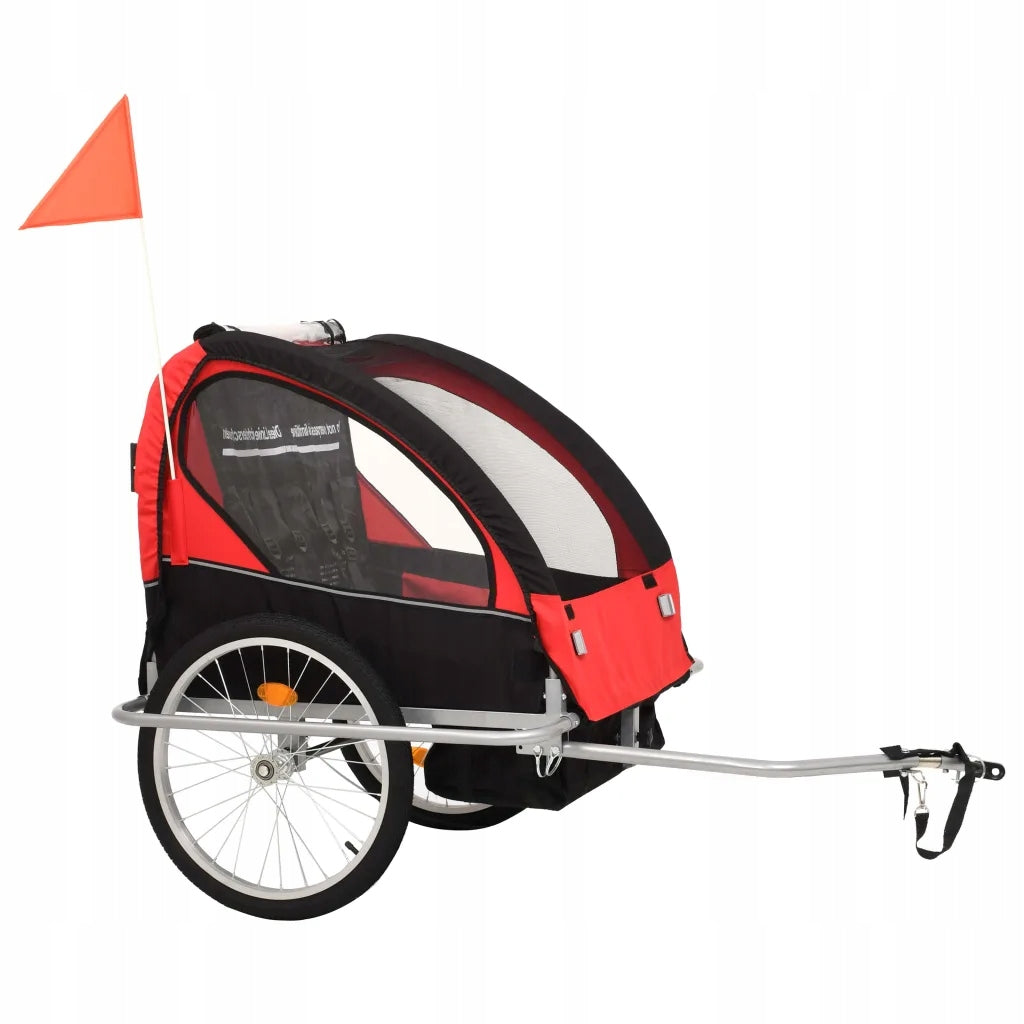 2in1 Bicycle Trailer for Kids - 40kg - Black and Red Color black