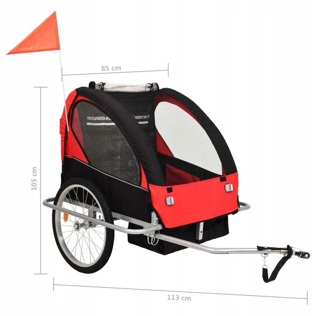 2in1 Bicycle Trailer for Kids - 40kg - Black and Red Maximum load 40 kg