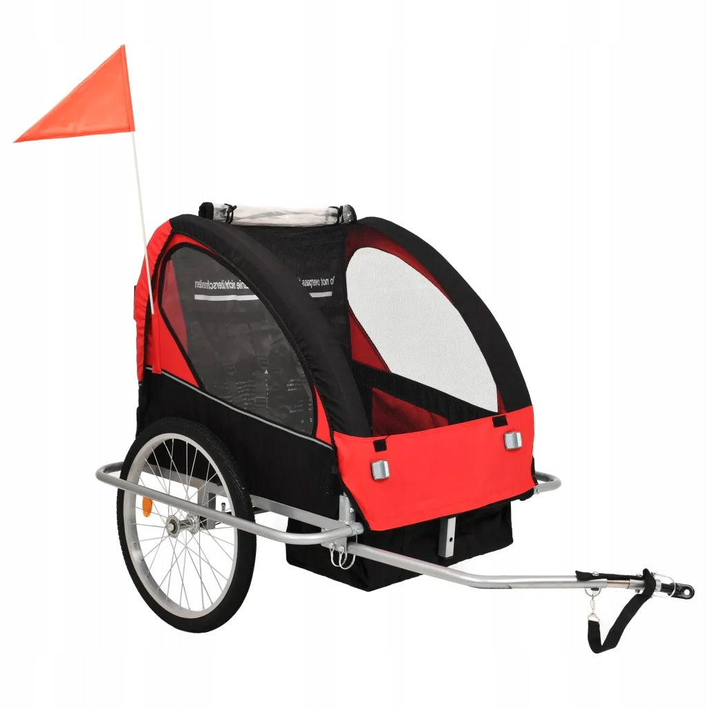 2in1 Bicycle Trailer for Kids - 40kg - Black and Red
