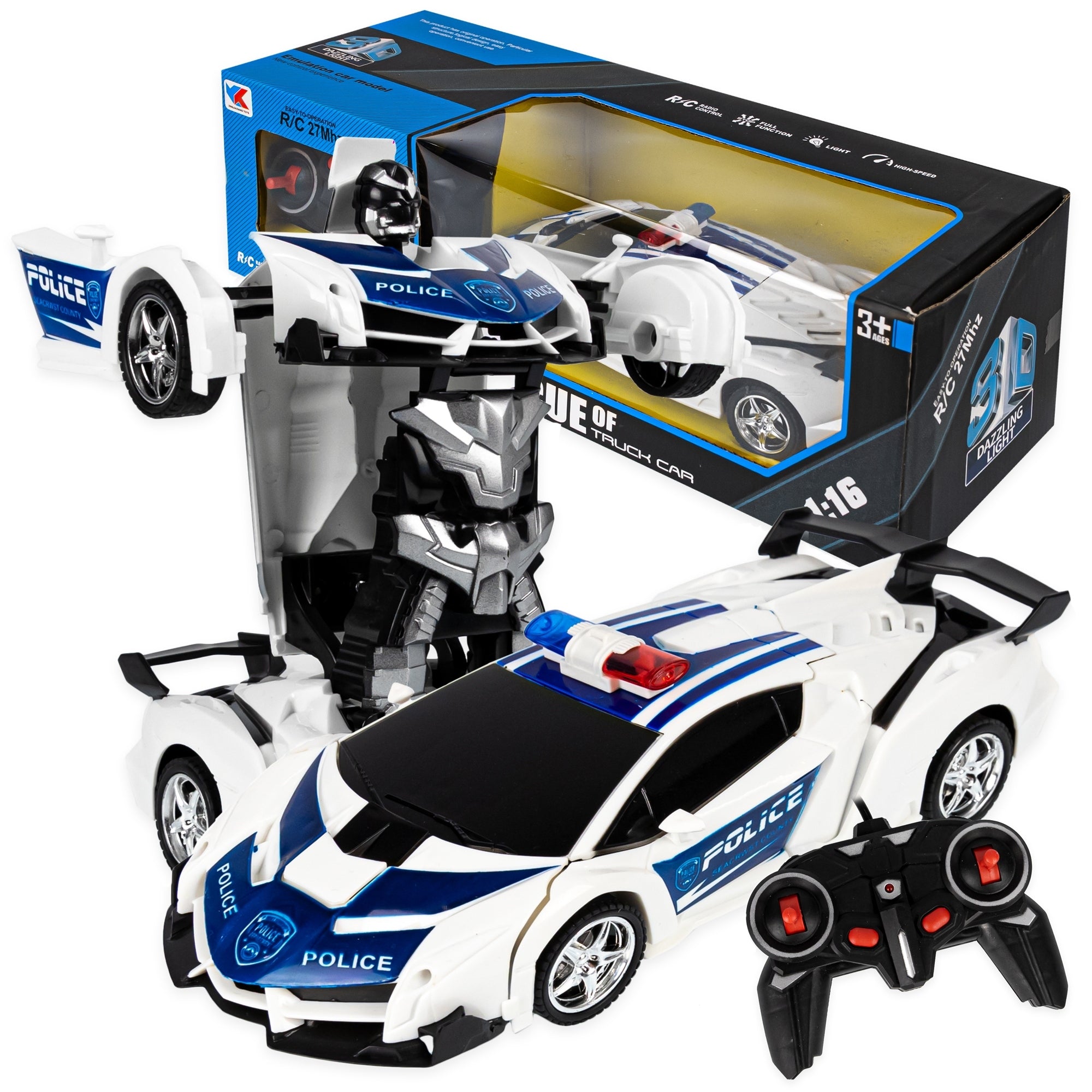 2in1 CAR CONTROLLED POLICE CAR ROBOT POLICE AUTOBOT PILOT TRANSFORMATION Packaging status original