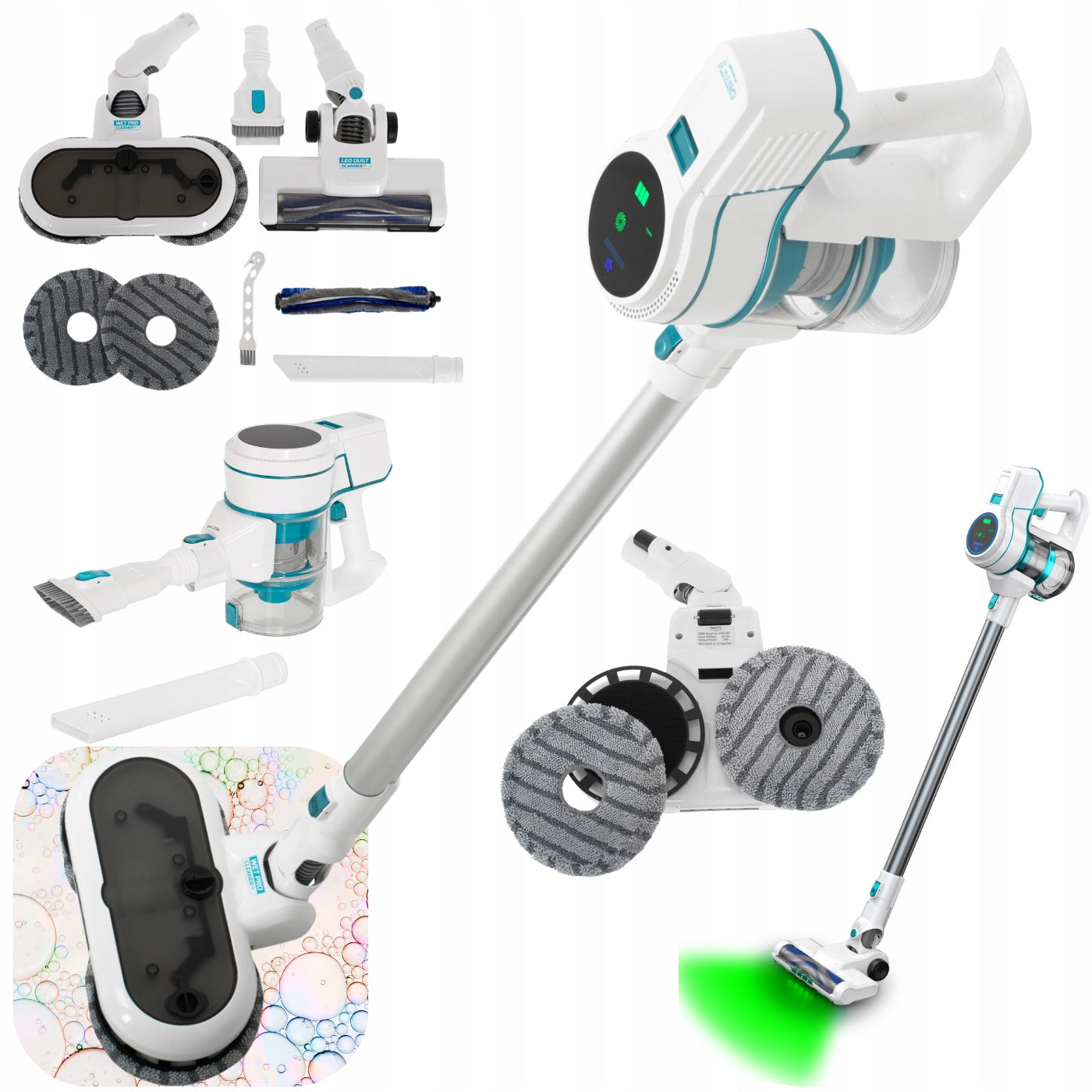 2in1 Cordless Vertical Vacuum Cleaner with LED Mop 2 Batteries High Power