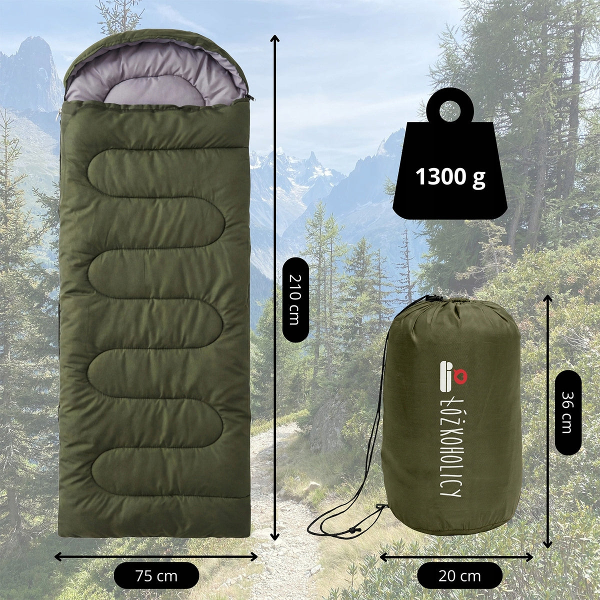 2in1 HOODED TOURIST SLEEPING BAG WARM LIGHT GREEN + cover Manufacturer code Śpiwór turystyczny z kapturem mumia