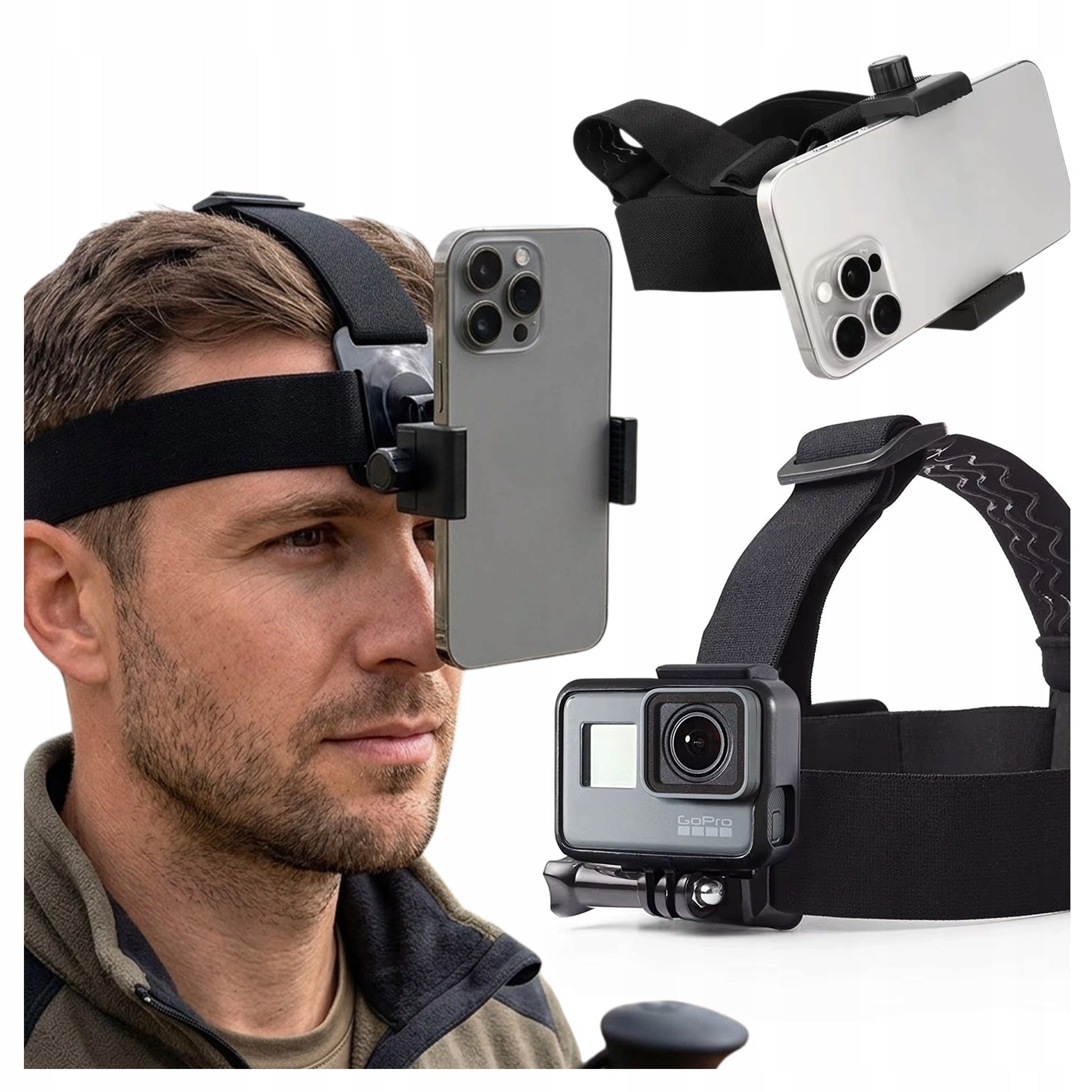 2in1 Head Mount Helmet Band for GoPro/DJI/SJCAM Sports Camera Phone Packaging status original