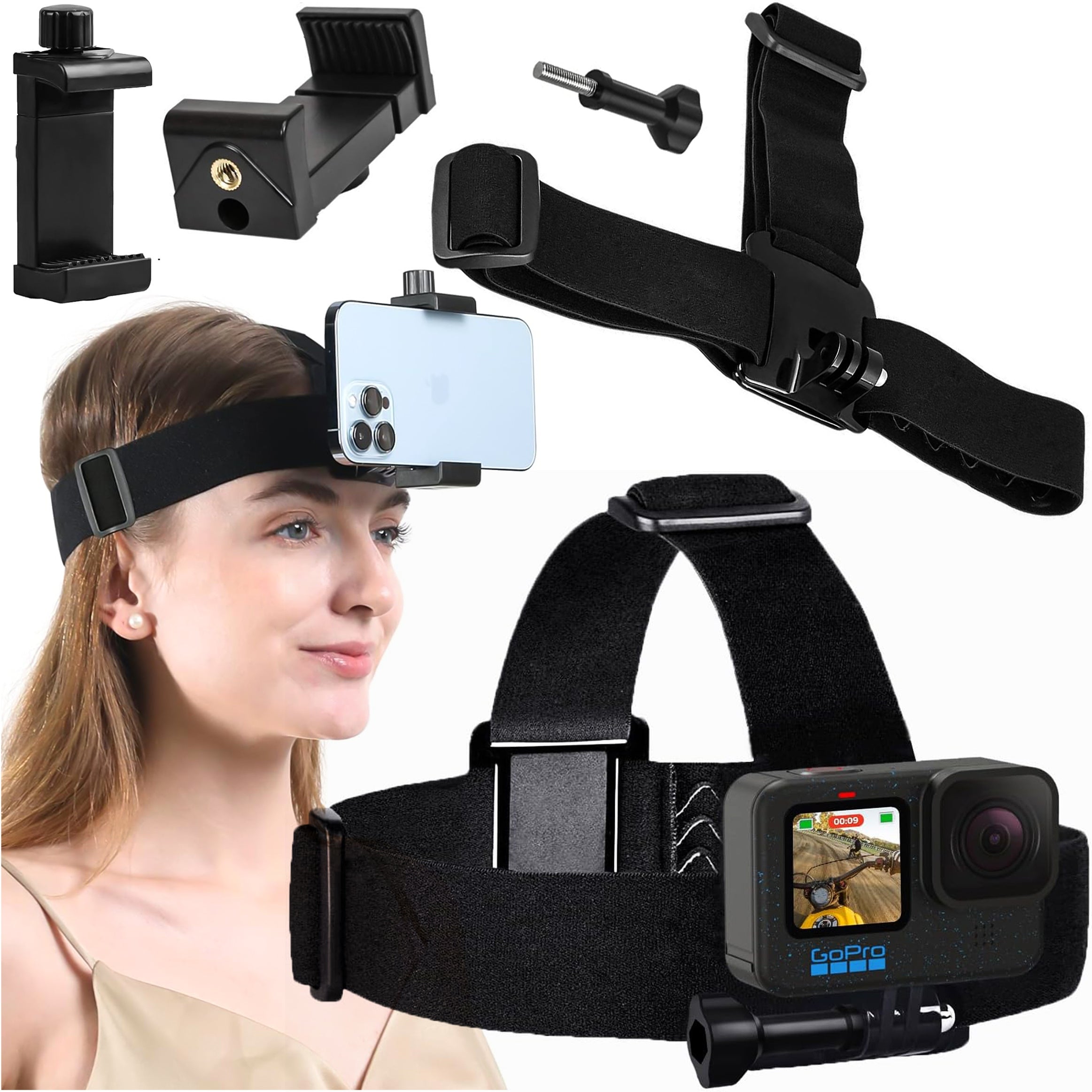 2in1 Head Mount Helmet Band for GoPro/DJI/SJCAM Sports Camera Phone