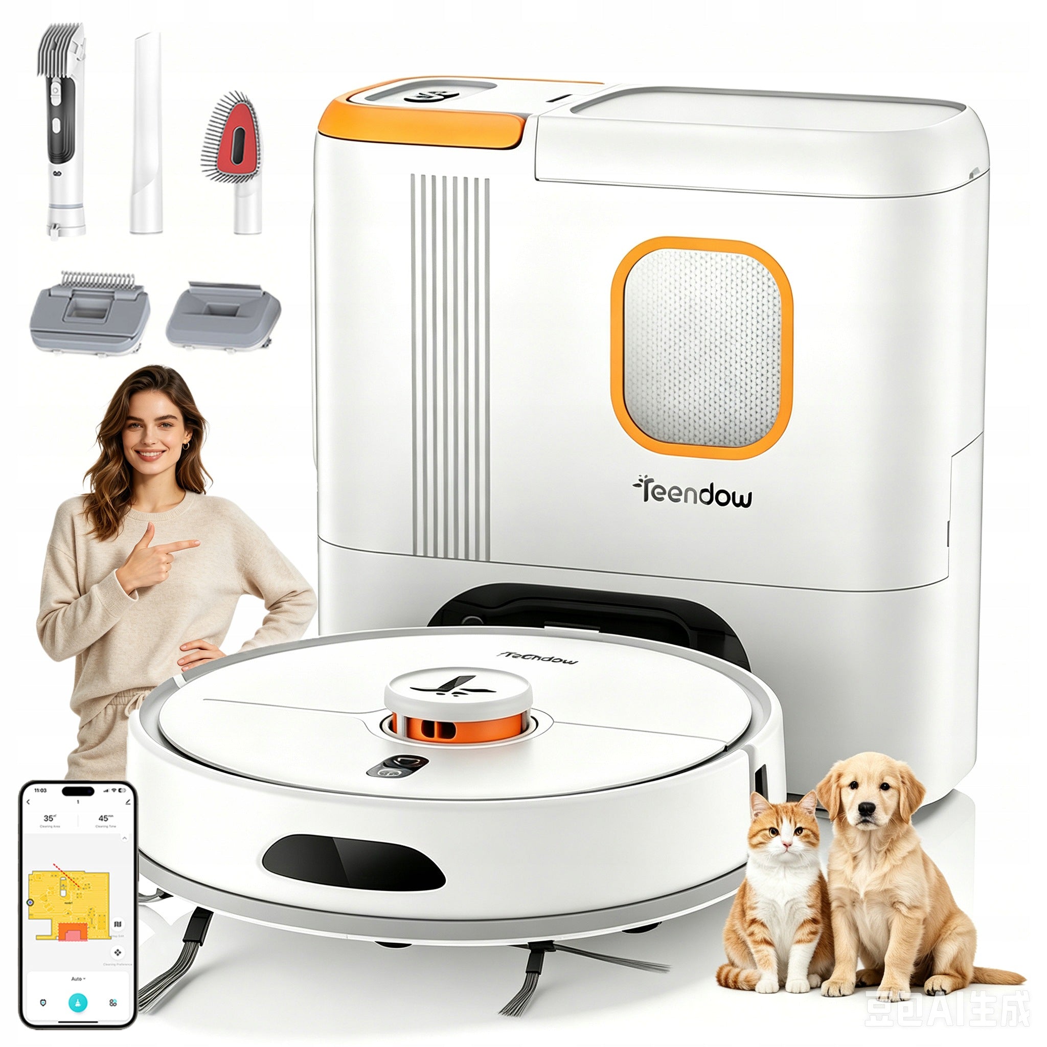 2in1 Mopping Cleaning Robot With Teendow Station D20S MAX 6000 Pa Powerful