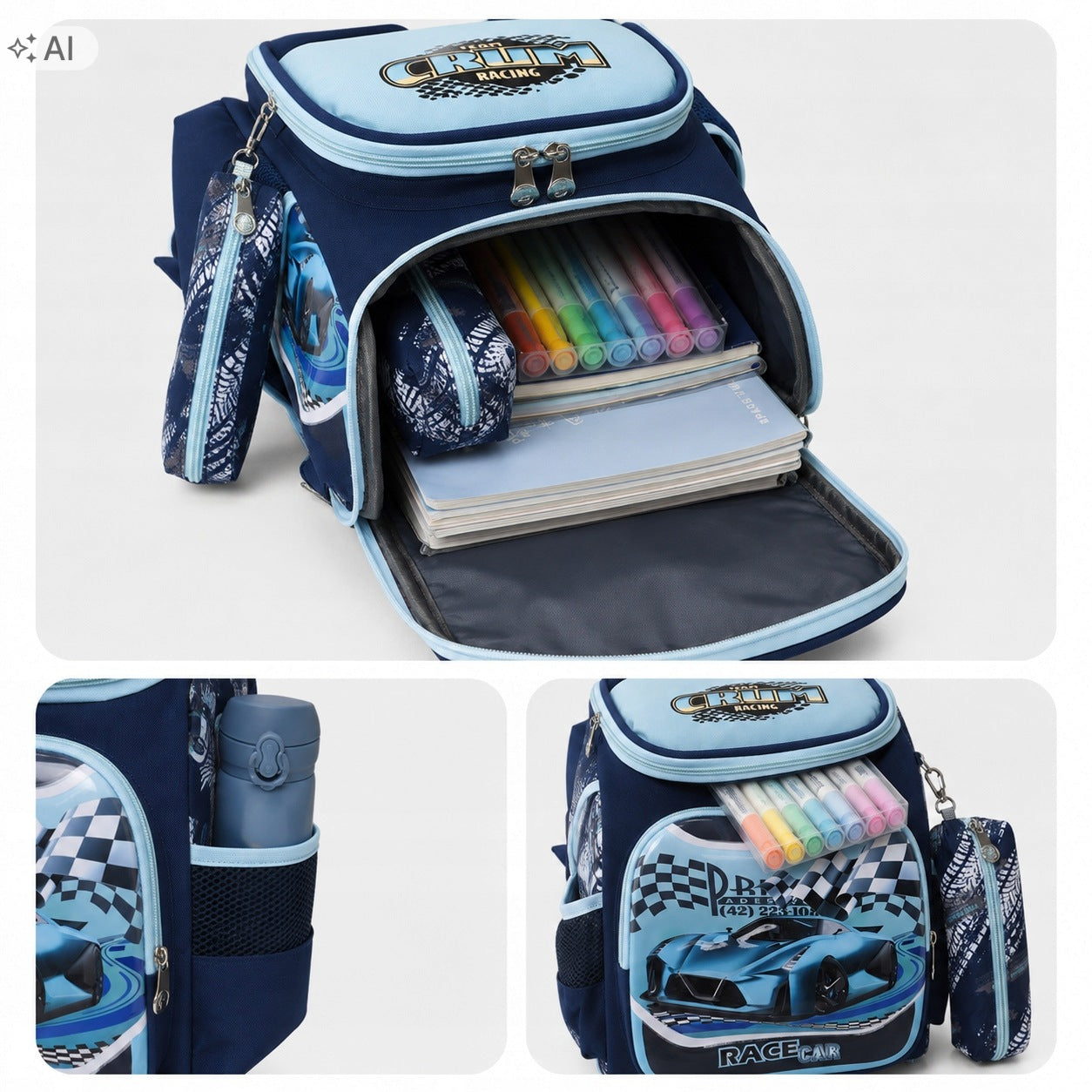 2in1 Preschool Backpack with Pencil Case for Boy Car Manufacturer code PLE-008