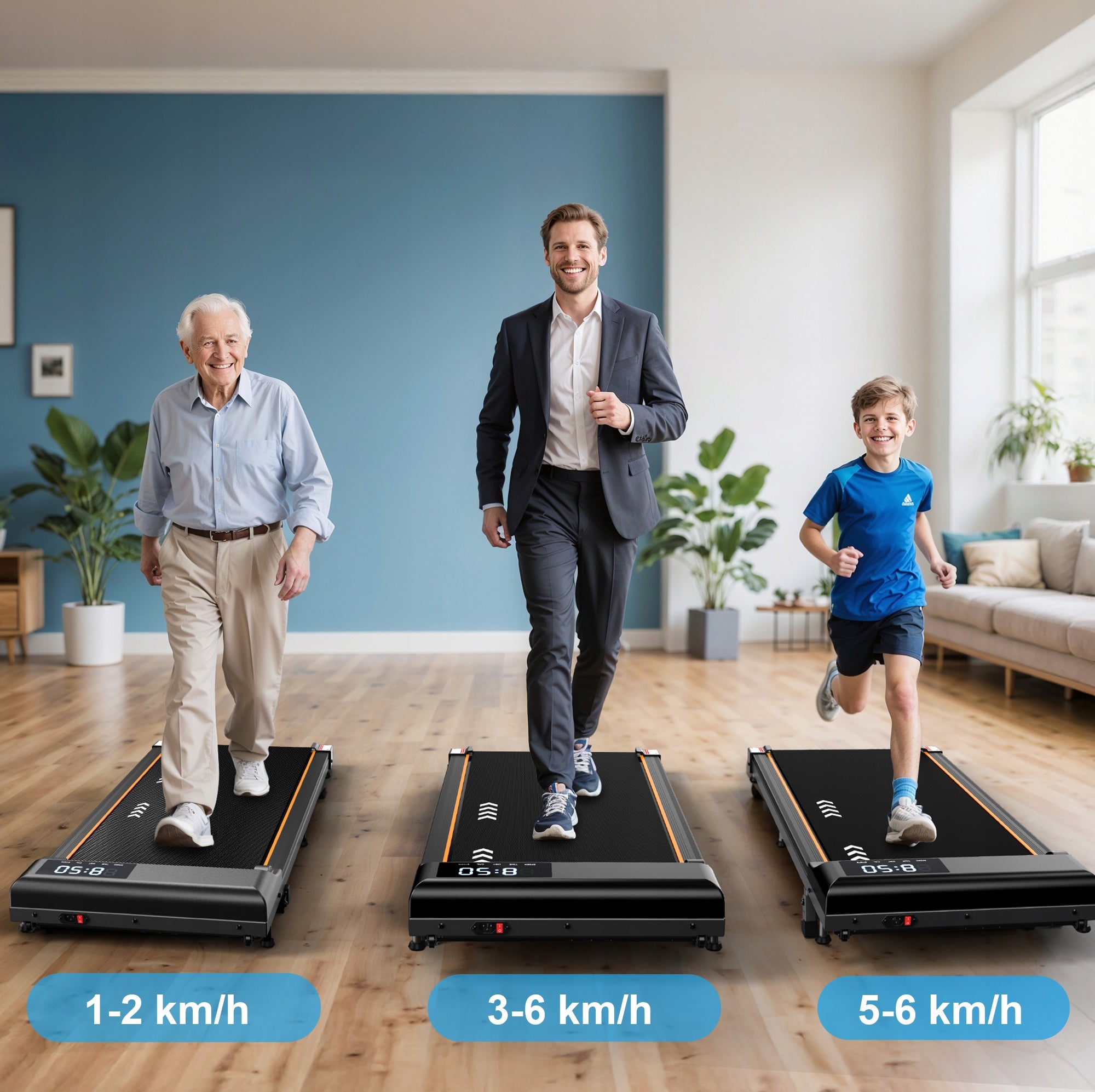 2in1 electric desk treadmill, 1-6 km/h, shock absorption, for home and office Brand ORISYN