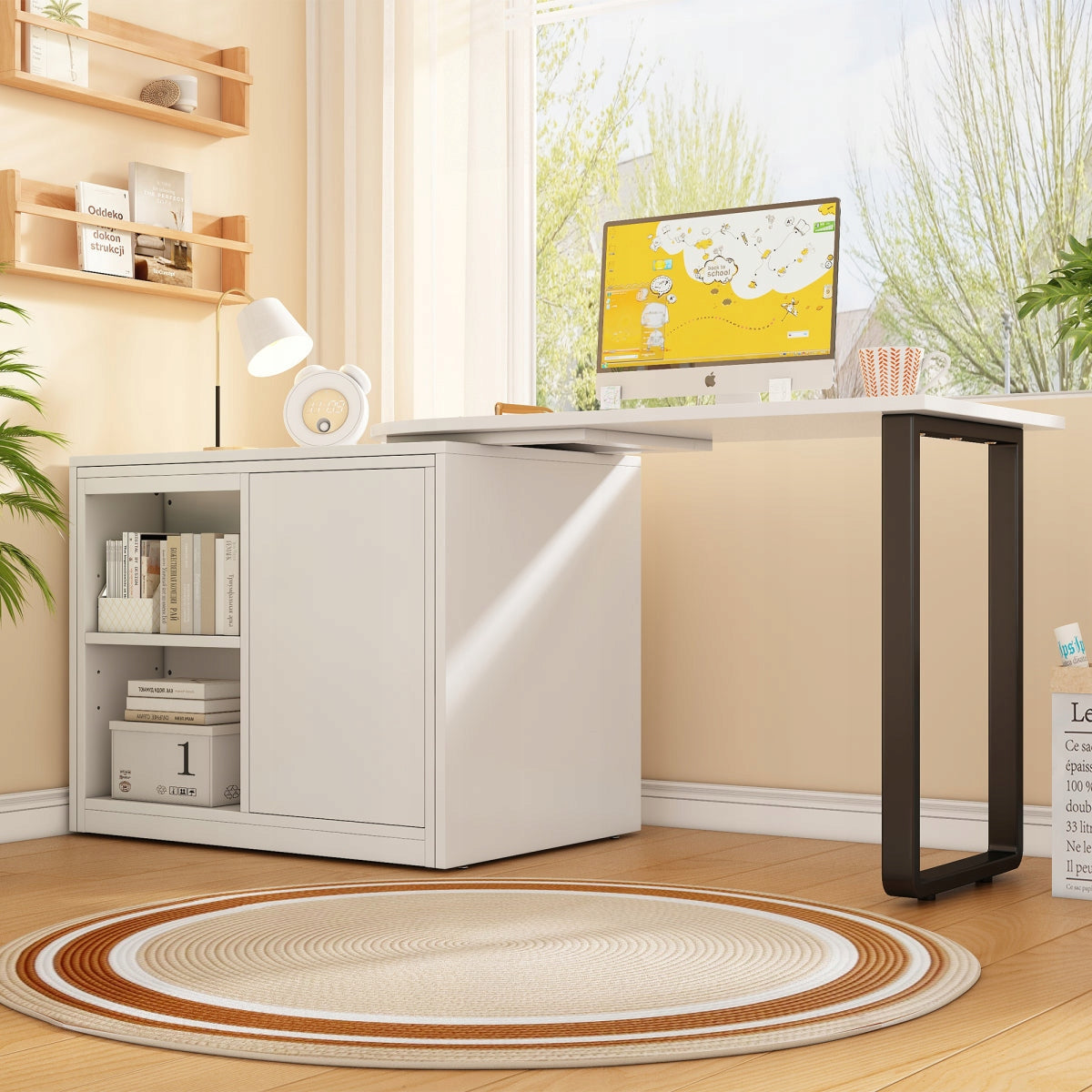2in1 folding desk with bed mobile cabinet 216x116x79cm white black meta Brand no brand