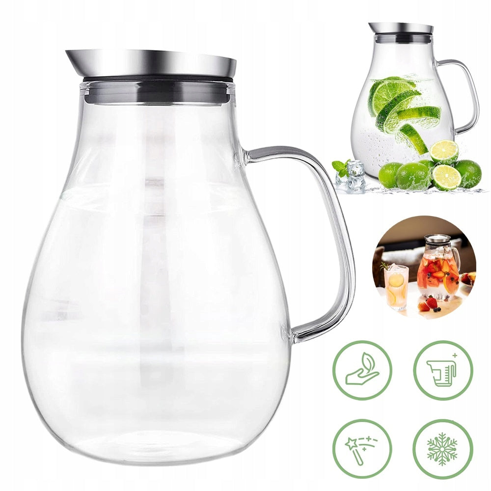 2l Glass Jug with Lid and Spout, Water Decanter, Water Jug