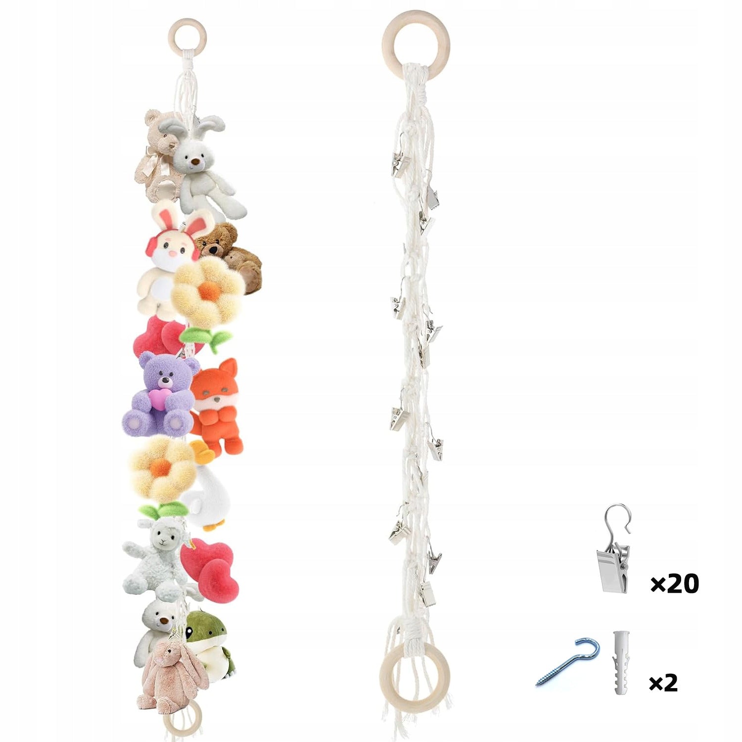2m Plush Toy Storage Chain with 20 Clips Capacity 10 l