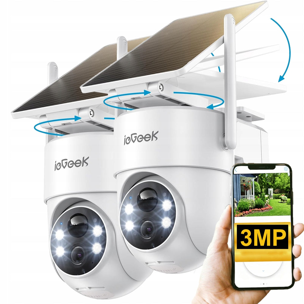 2pcs 3MPX Solar Camera Rotating Body Detection PIR 360° ROTATING