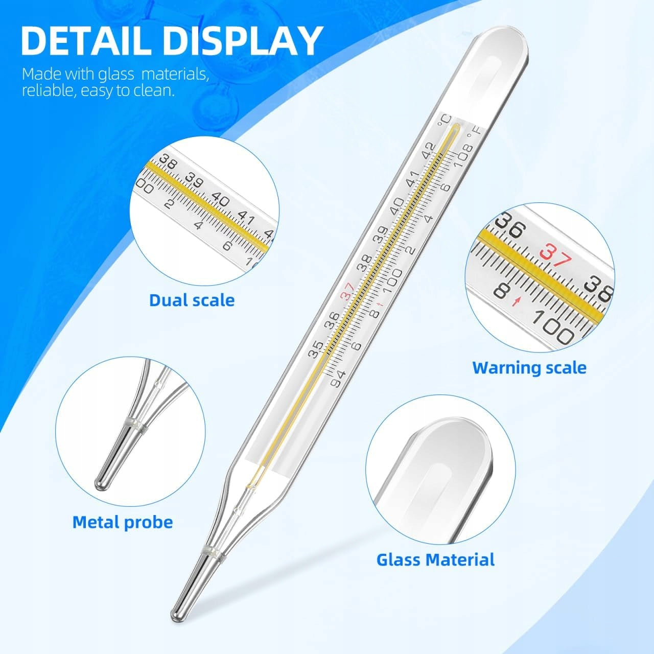 2pcs Glass Oral Thermometer Adults Kids Fast Fever Indicator Dual Scale Brand no brand