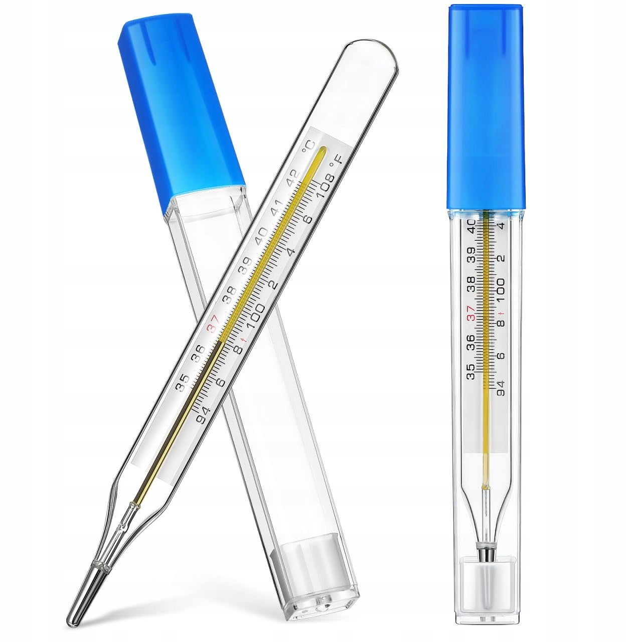2pcs Glass Oral Thermometer Adults Kids Fast Fever Indicator Dual Scale