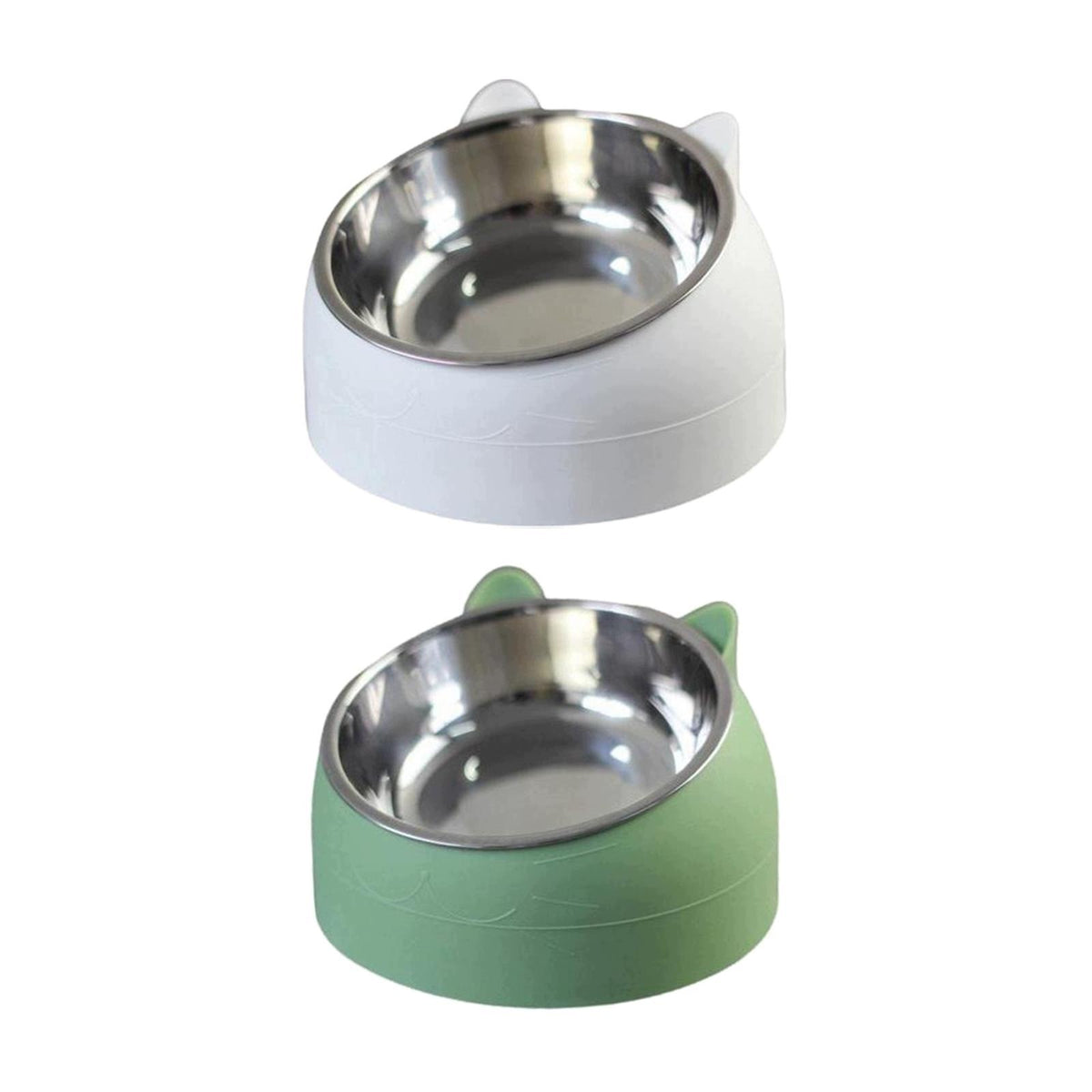 2pcs Raised Puppy Cat Dog Bowls Container Small Dogs Indoor White Green