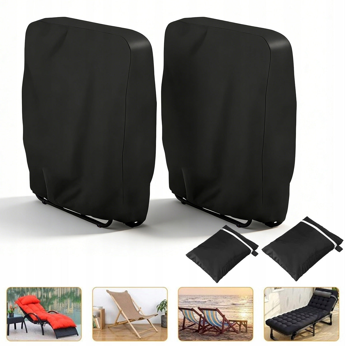 2pcs WATERPROOF SUN LOUNGER COVER FOLDING ARMCHAIR 71 x 20/34 x 110 cm