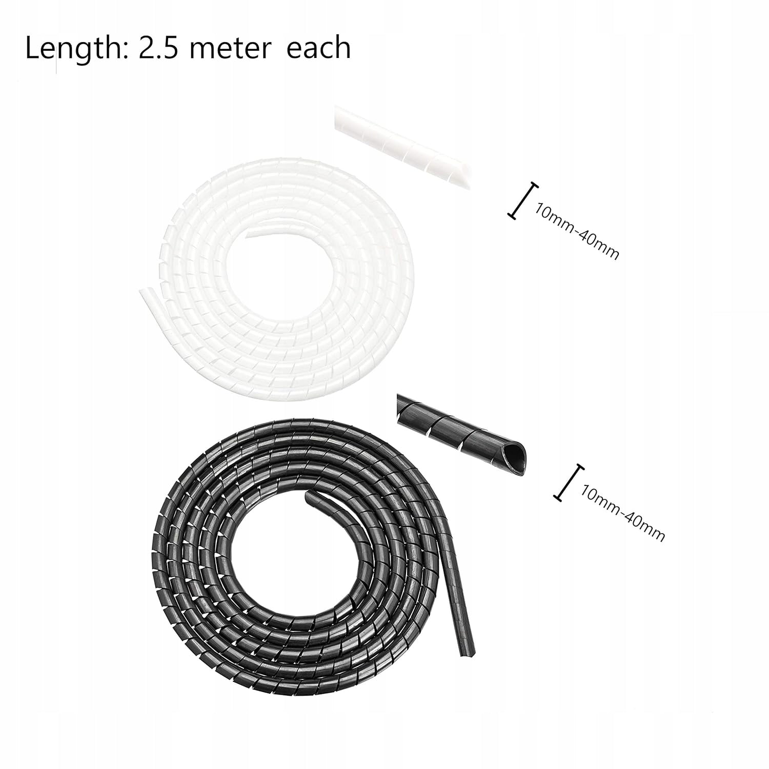 2x 2,5 Organizer grille spiral cable cover White and black 10-40mm