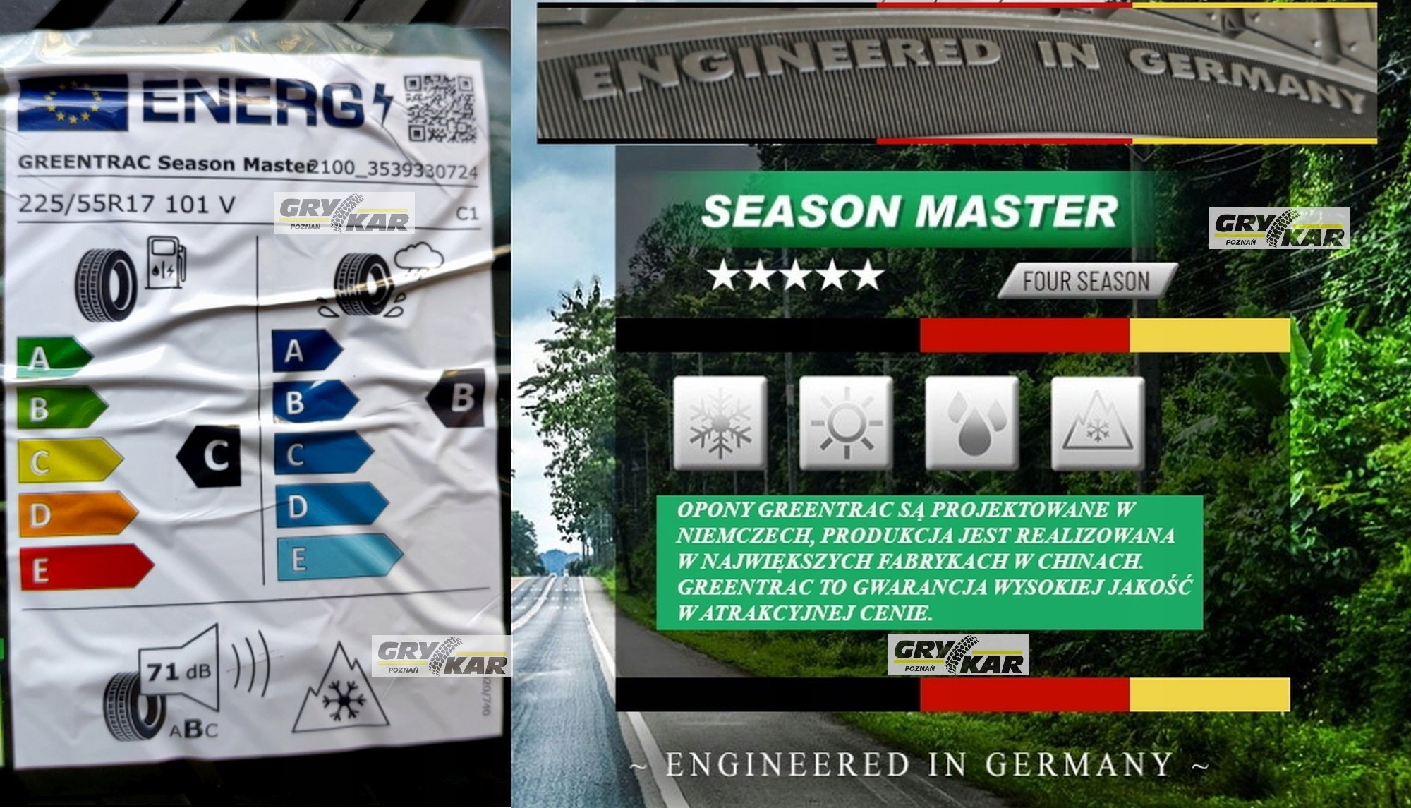 2x 225/55R17 Greentrac Season Master 2026 C/B/71dB 3 years warranty. Season all-season