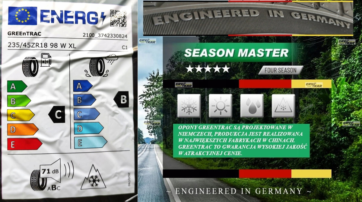 2x 235/45R18 Greentrac Season Master 2025 C/B/71dB 3 years warranty. Season all-season