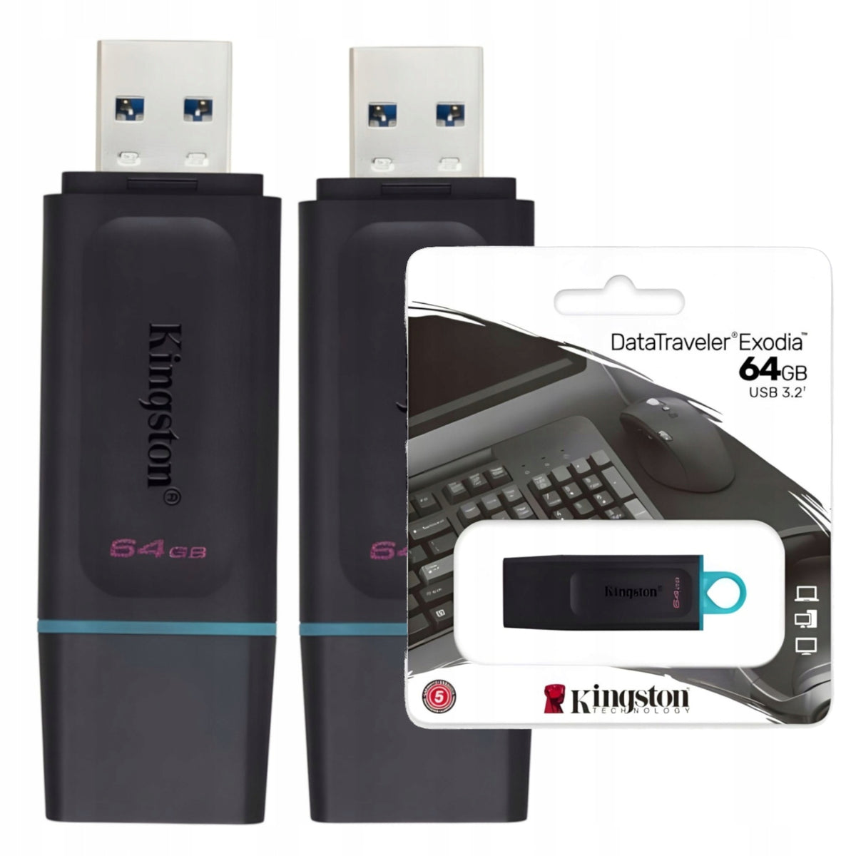 2x 64GB Kingston USB 3.2 Traveler Exodia Portable Memory Pendrajw
